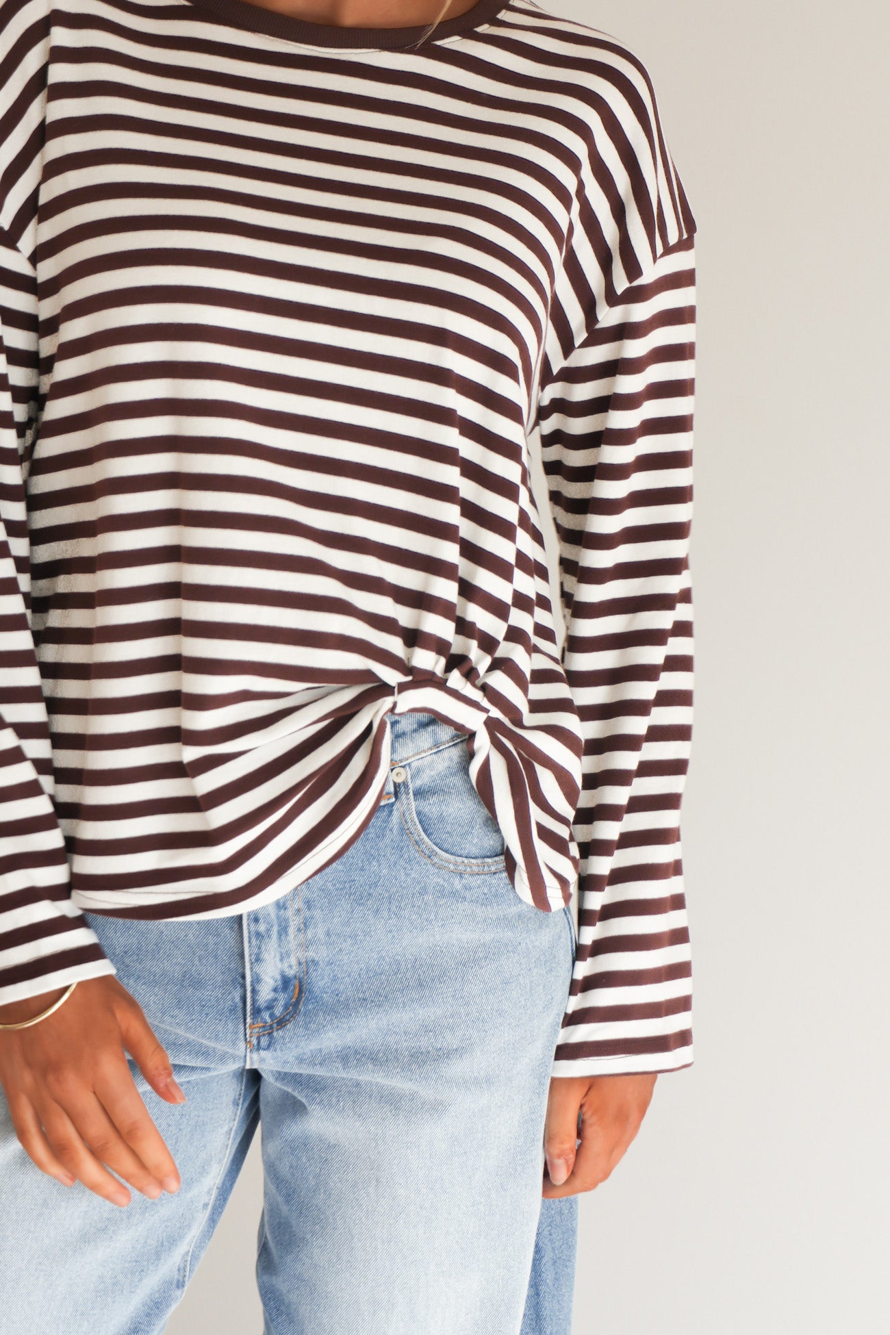 Franco Stripe Long Sleeve Tee Chocolate