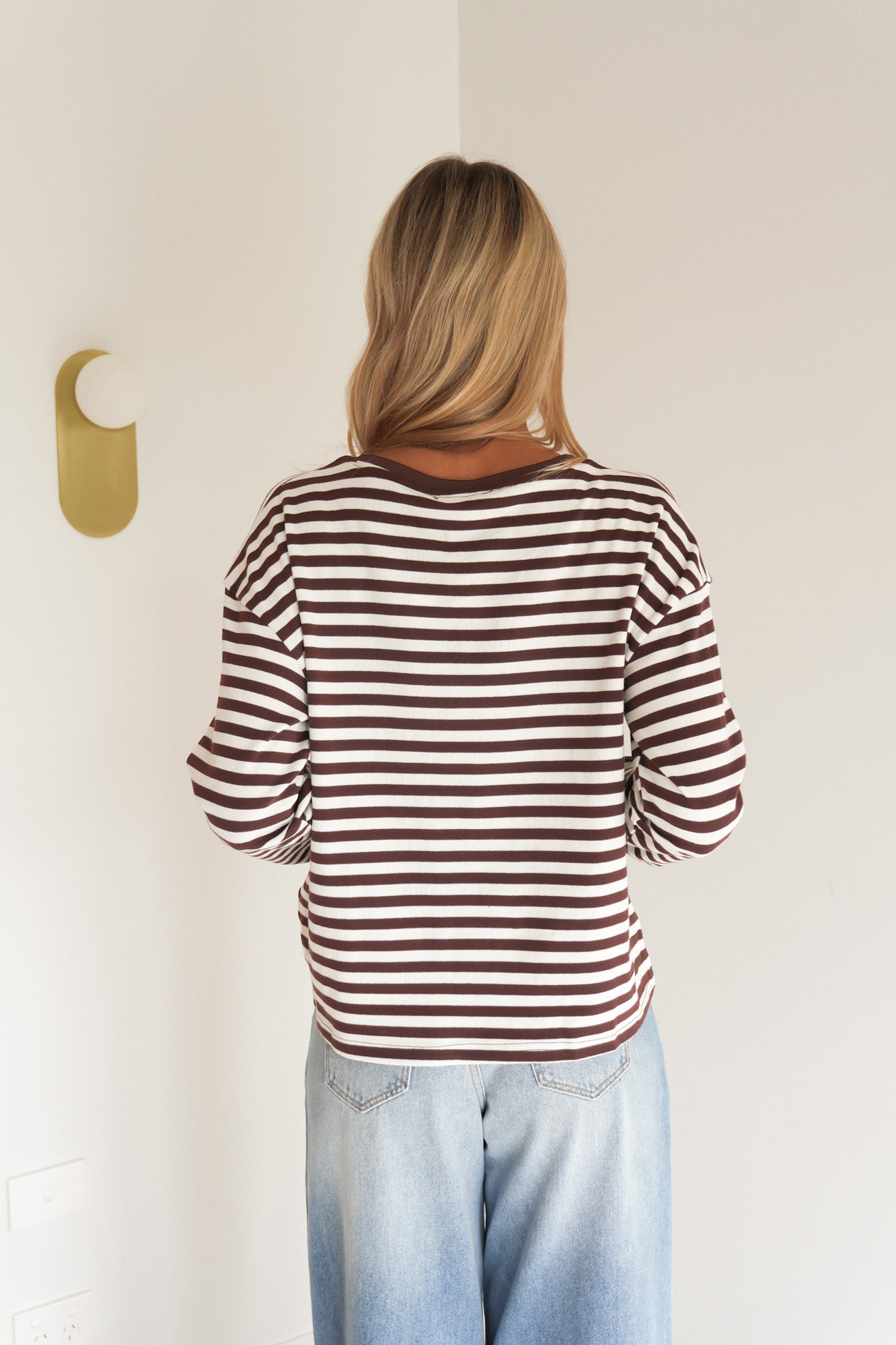 Franco Stripe Long Sleeve Tee Chocolate