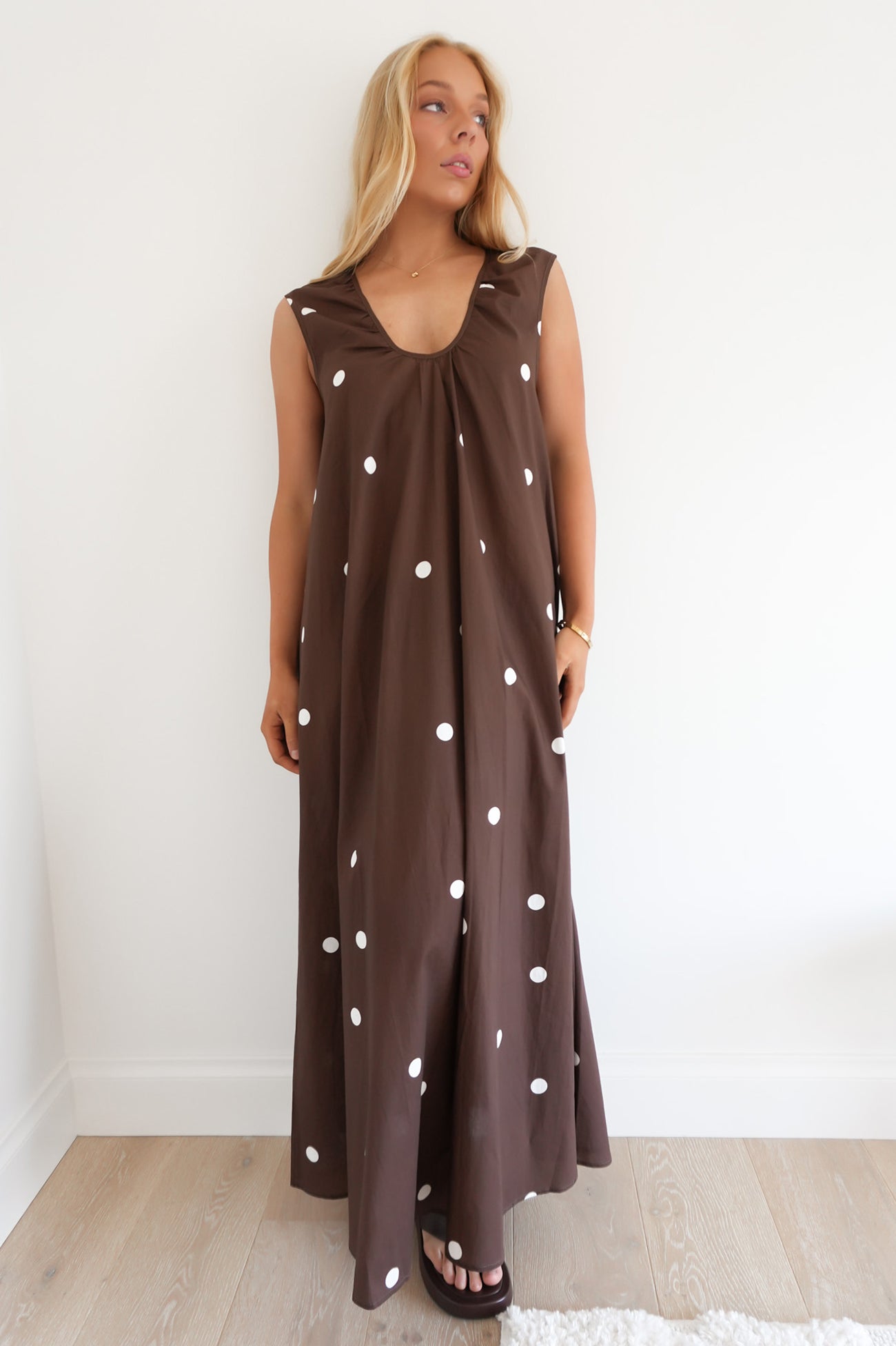 Gloria Maxi Dress Chocolate Polka Dot