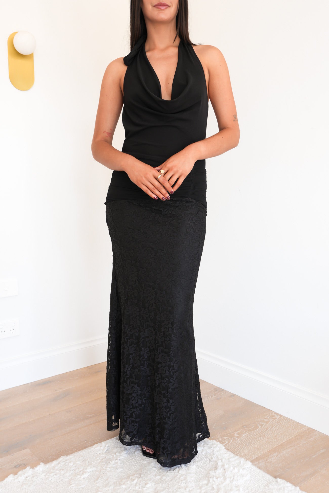 Hanna Lace Halter Maxi Dress Black