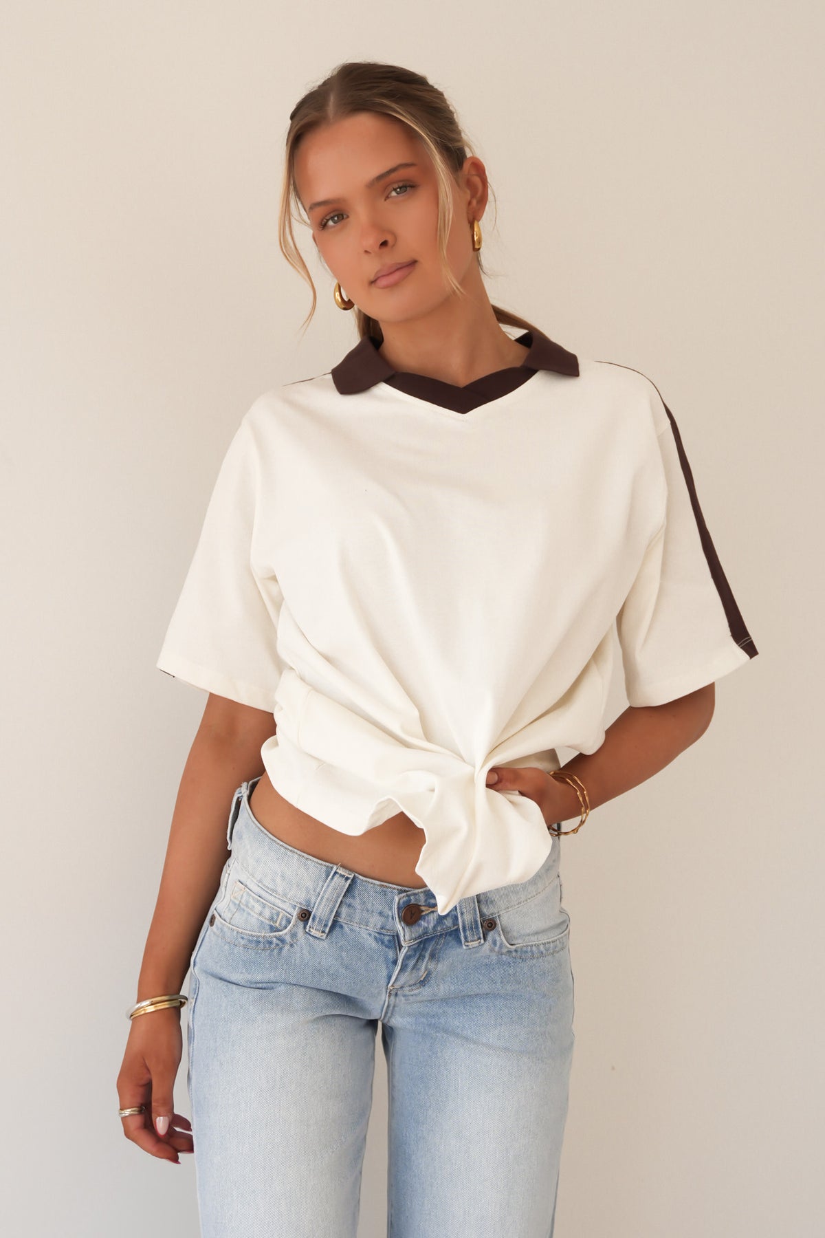 Harli Contrast Polo Tee Vintage White