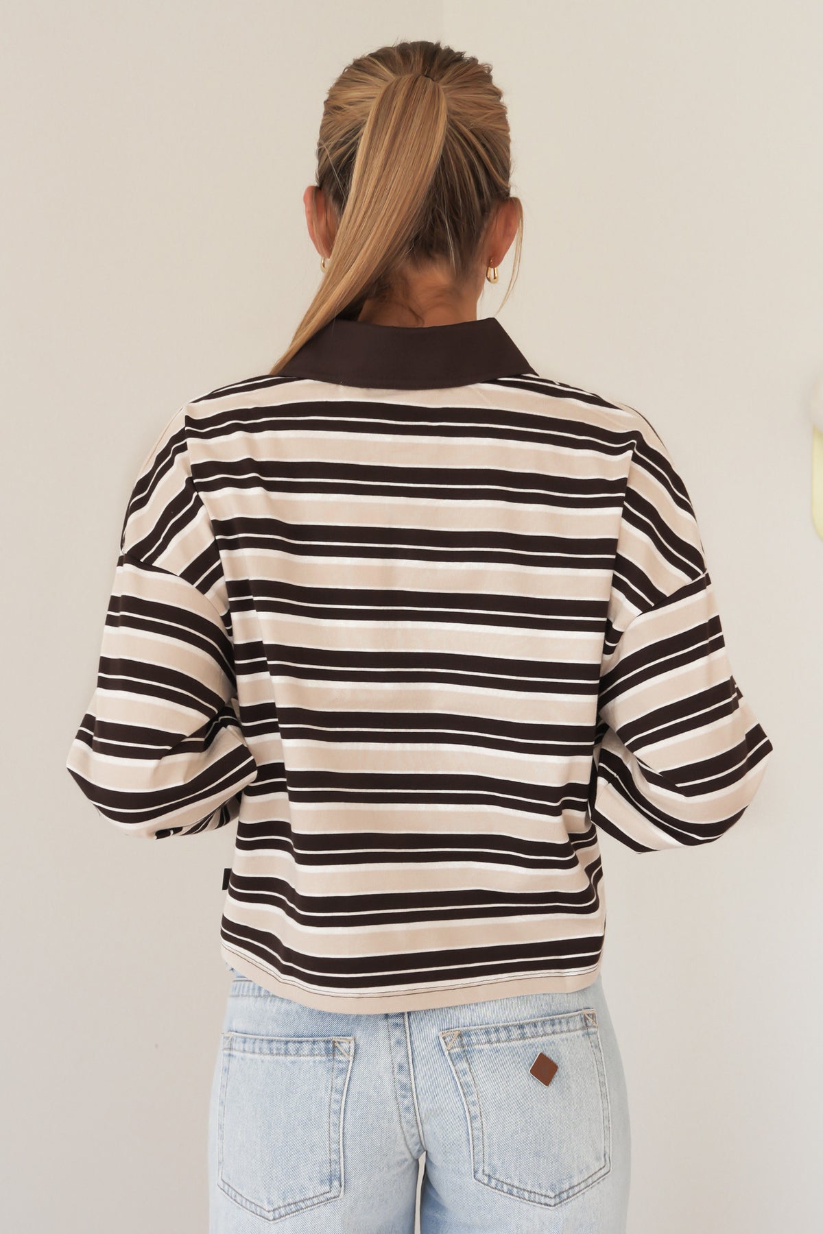 Harri Stripe Long Sleeve Rugby Top Brown