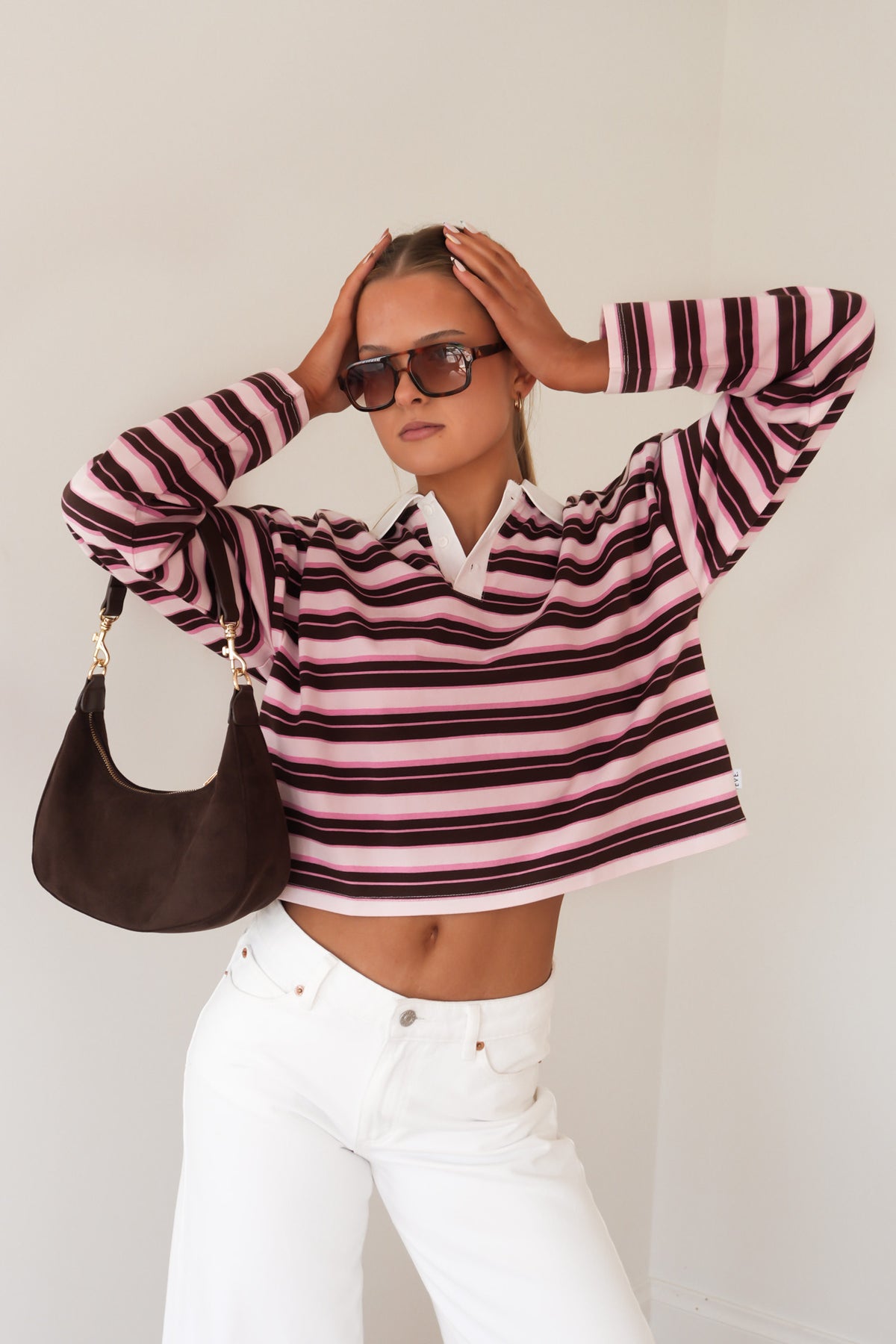 Harri Stripe Long Sleeve Rugby Top Pale Pink