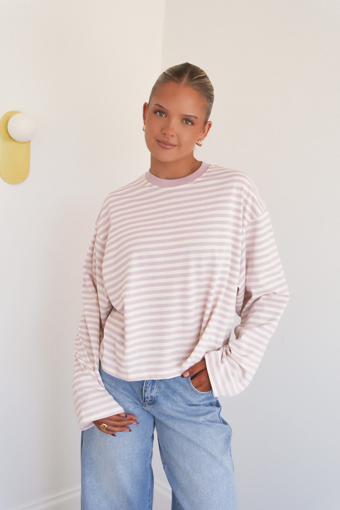 Haylee Long Sleeve Stripe Tee Blush