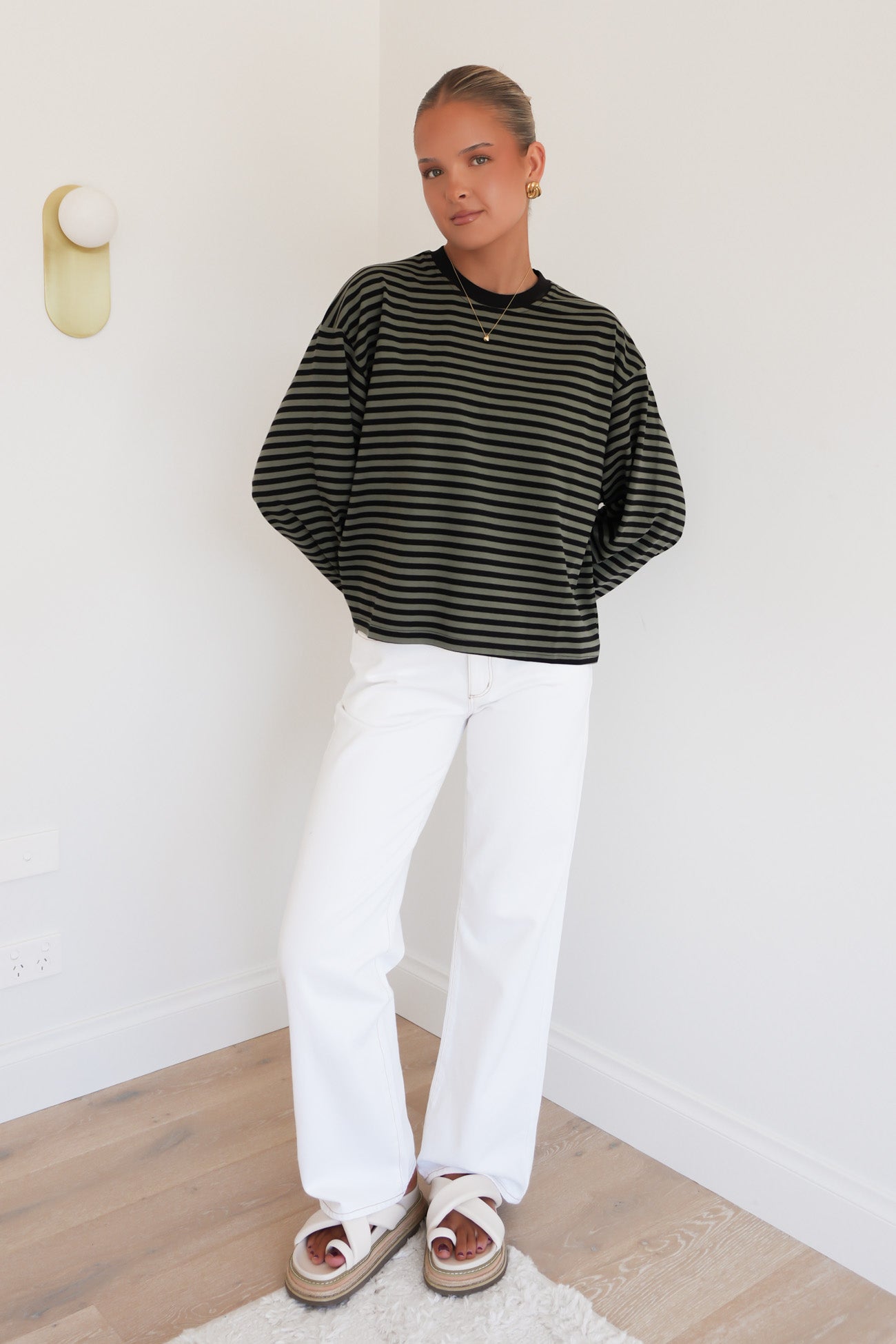 Haylee Long Sleeve Stripe Tee Olive