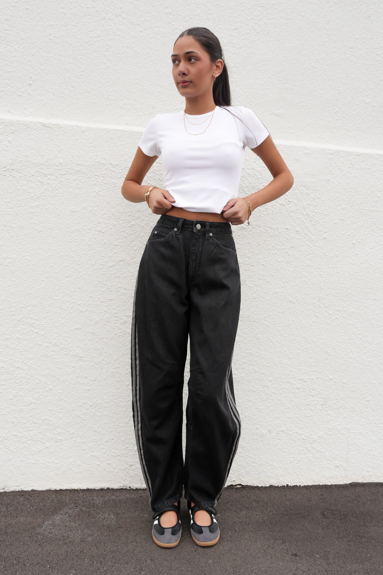 High Rise Barrel Leg Denim Pant True Black