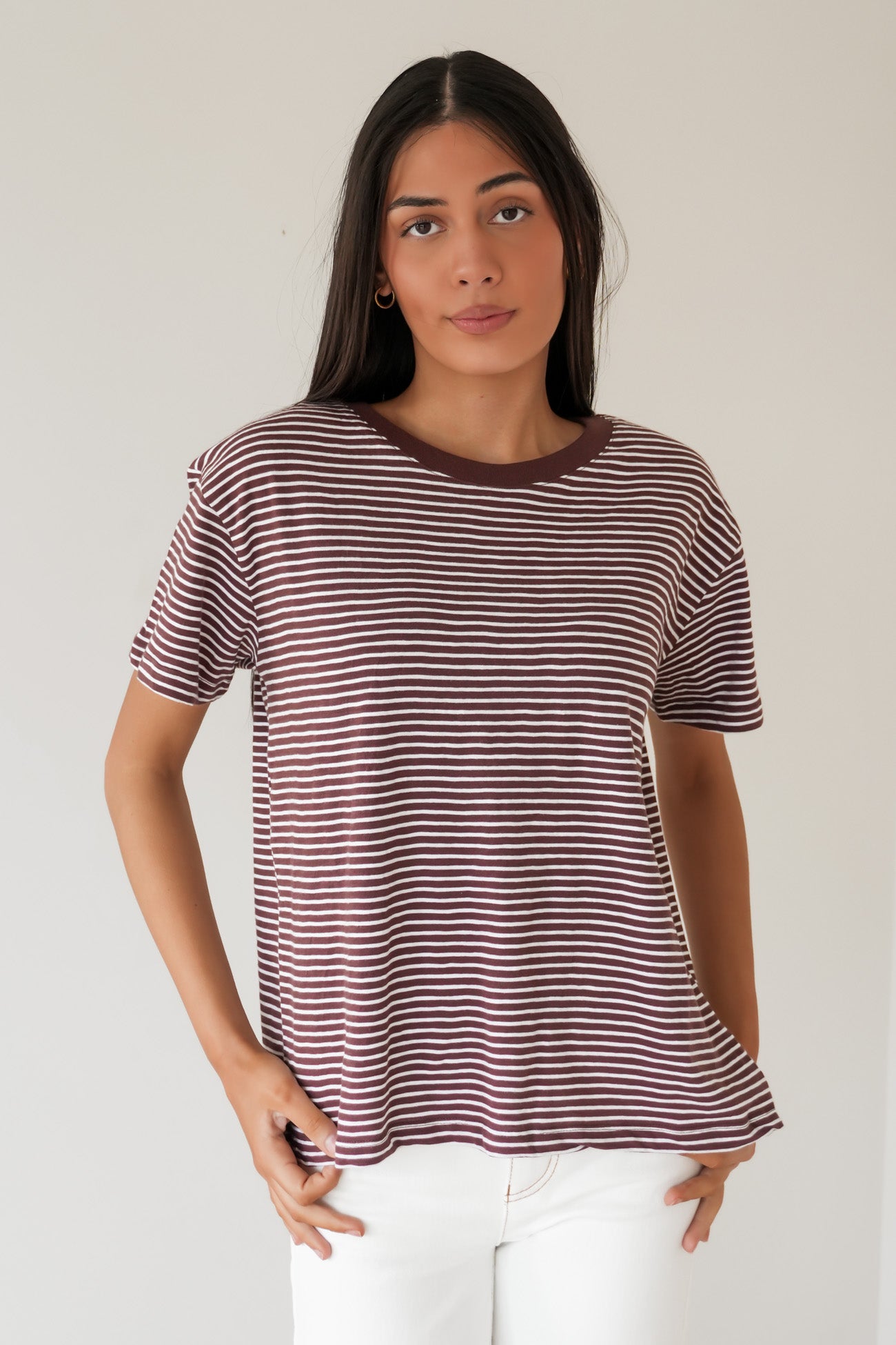 Hutch Stripe Tee Chocolate White Stripe