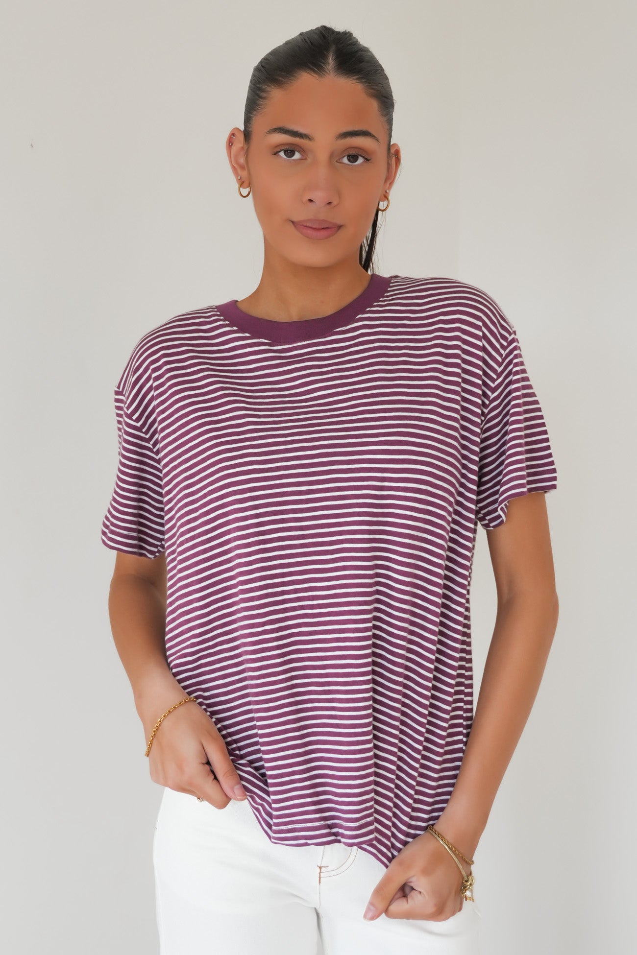 Hutch Stripe Tee Plum White