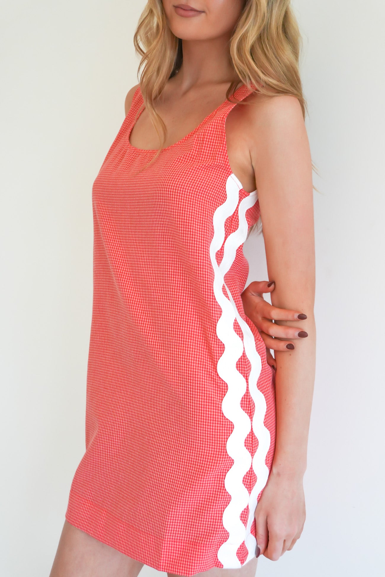 Isla Mini Dress Coral Gingham