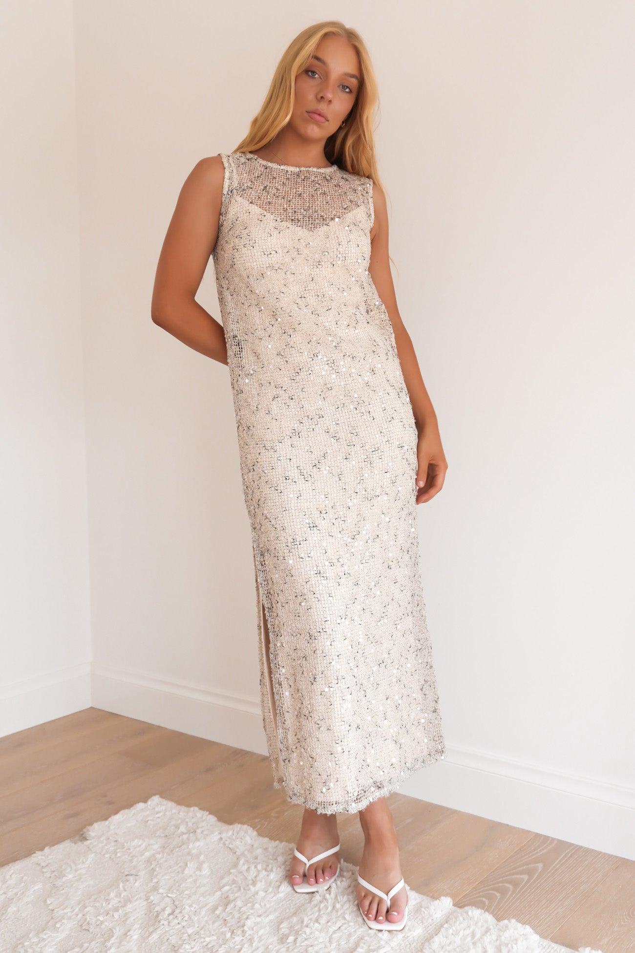 Jacinda Sequin Maxi Dress Beige