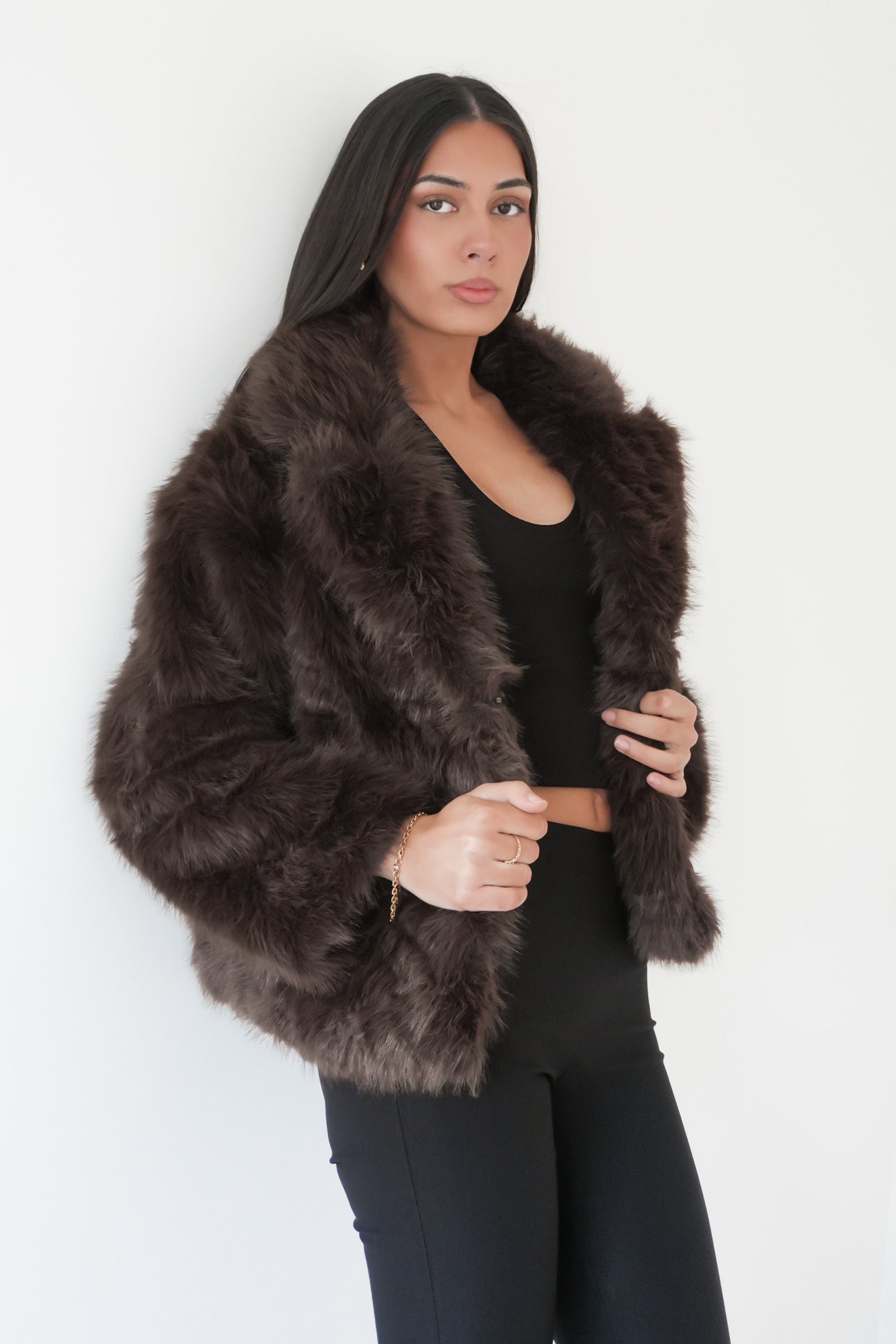 Jessy Faux Fur Coat Chocolate