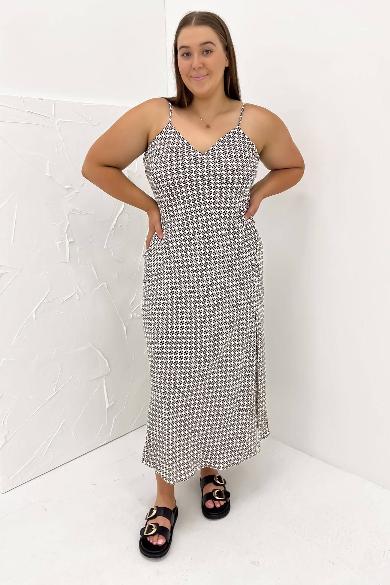 Johnny Midi Dress Beige Geo