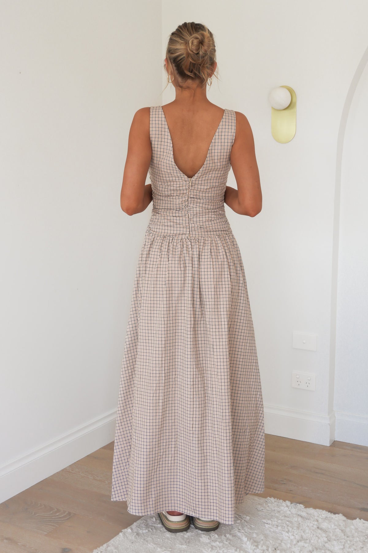Kassandra Maxi Dress Beige Check