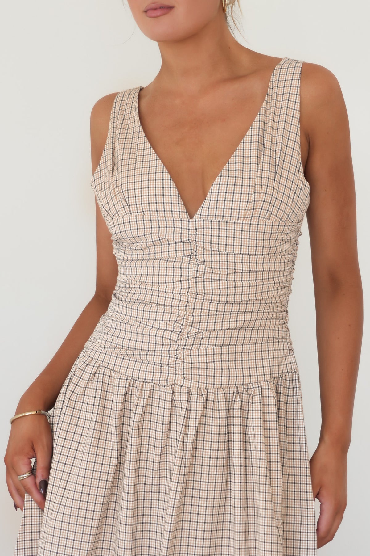 Kassandra Maxi Dress Beige Check