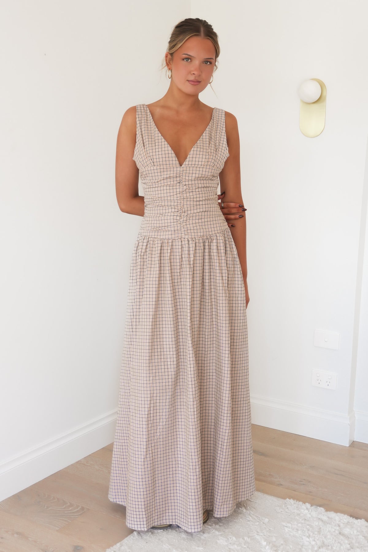 Kassandra Maxi Dress Beige Check
