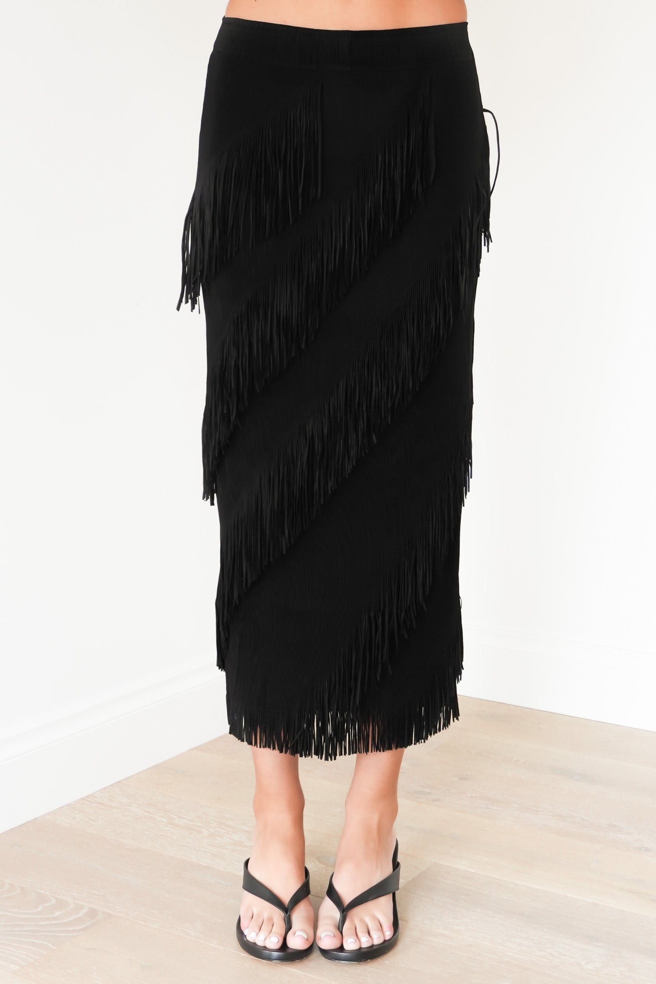 Keely Fringe Midi Skirt Black