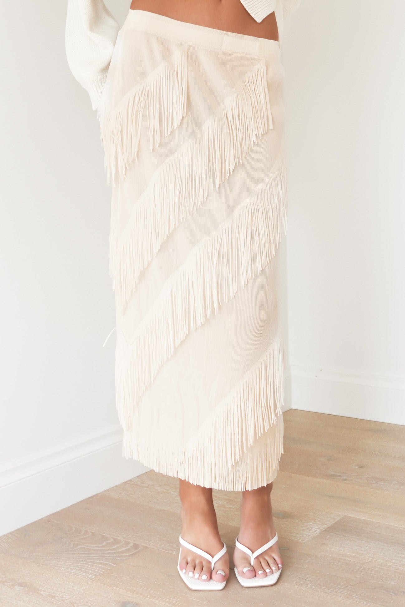 Keely Fringe Midi Skirt Ivory