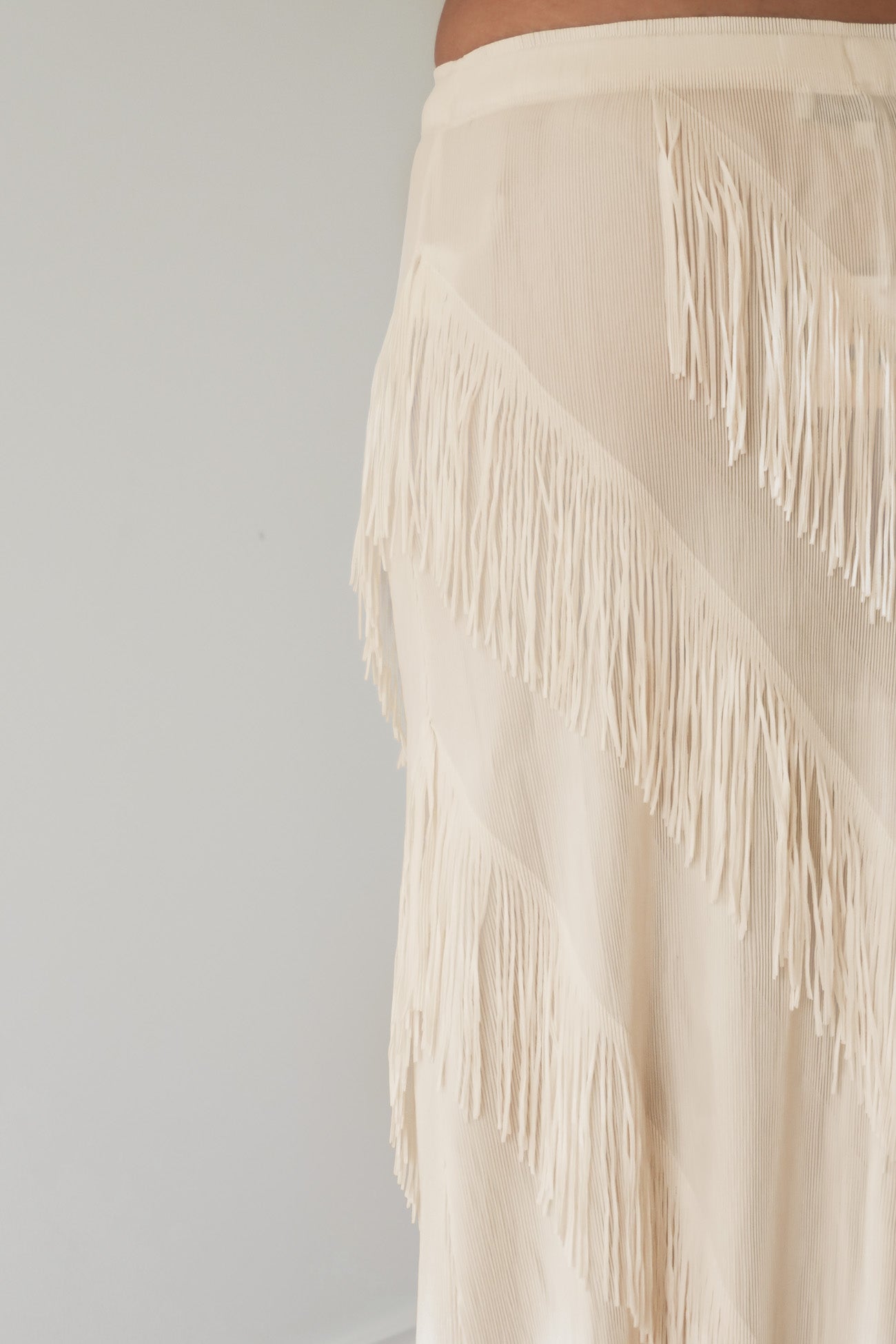 Keely Fringe Midi Skirt Ivory