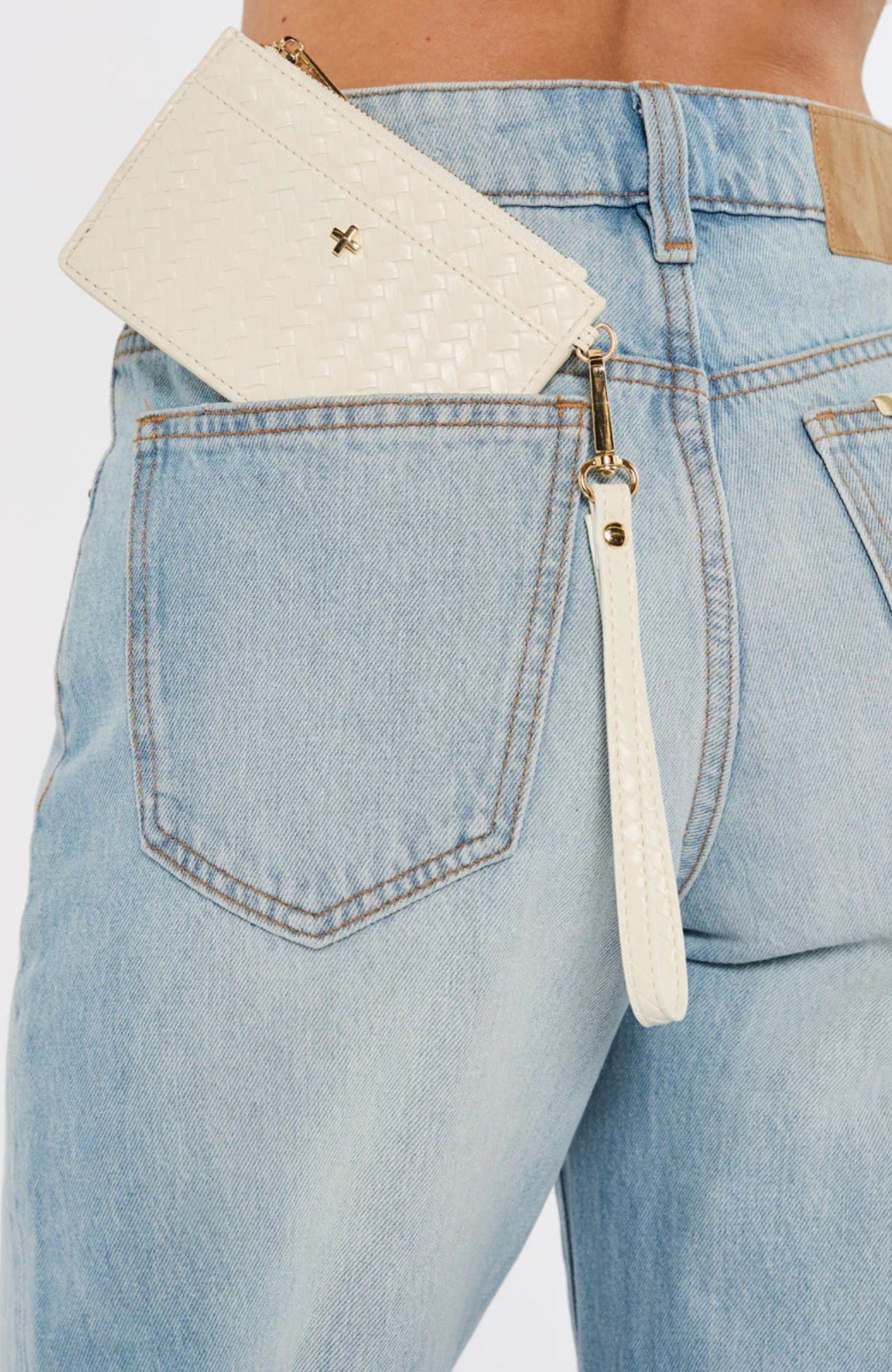 Keira Zip Card Wallet White Weave Gold