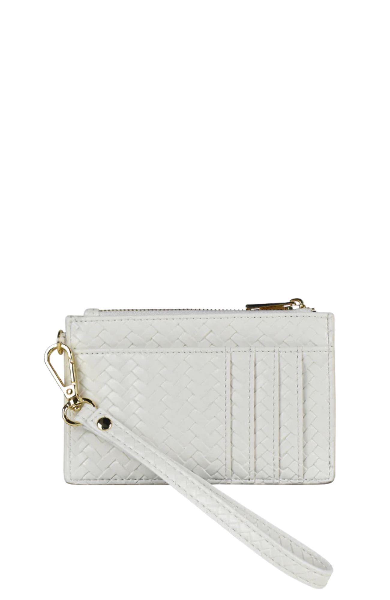 Keira Zip Card Wallet White Weave Gold