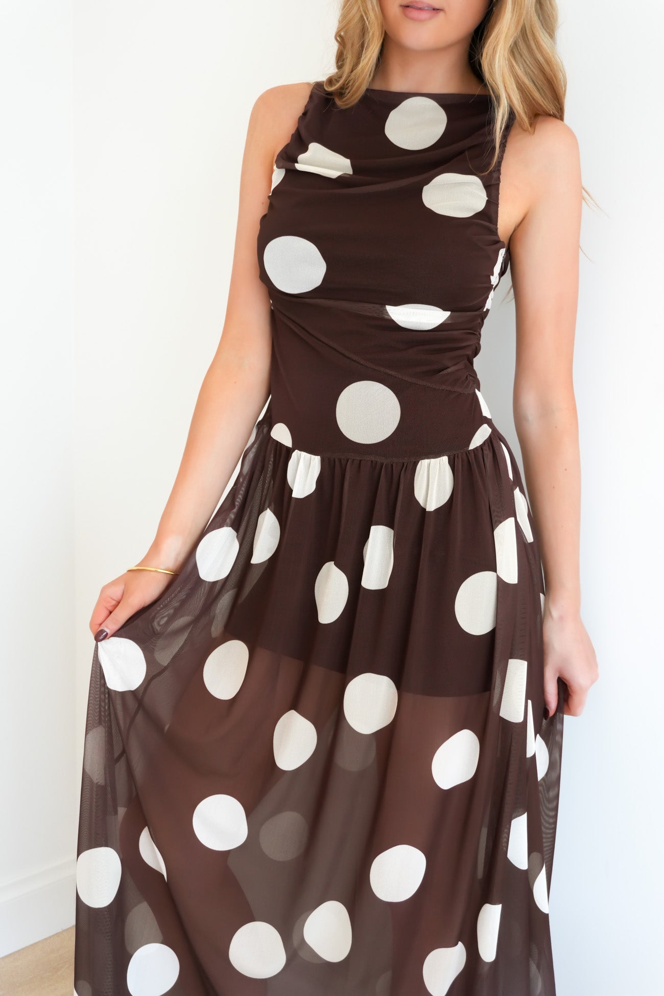 Kellie Maxi Dress Chocolate Polka Dot