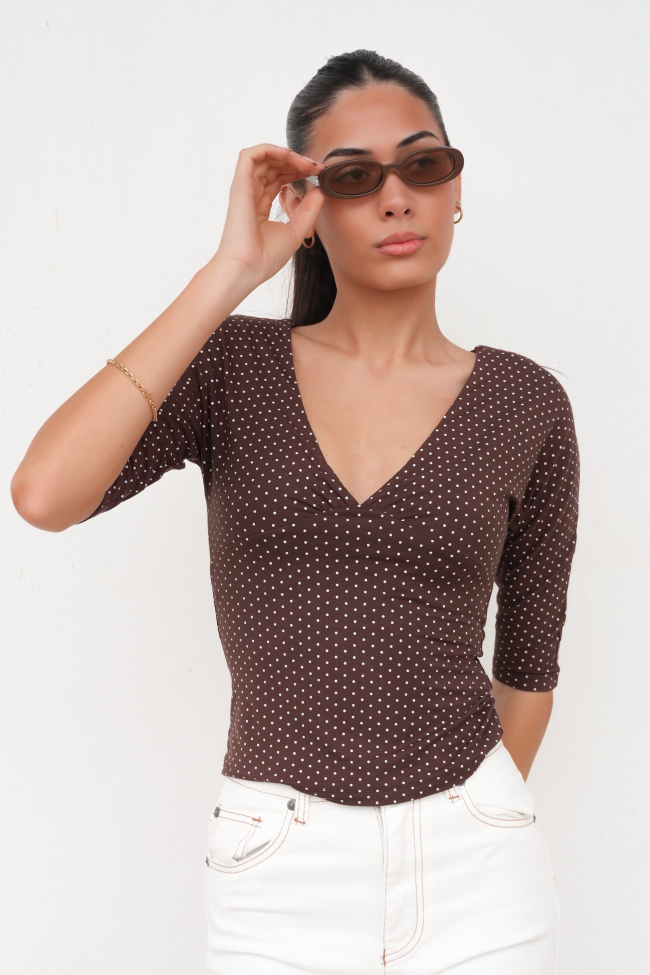 Kelsey Top Chocolate Polka Dot