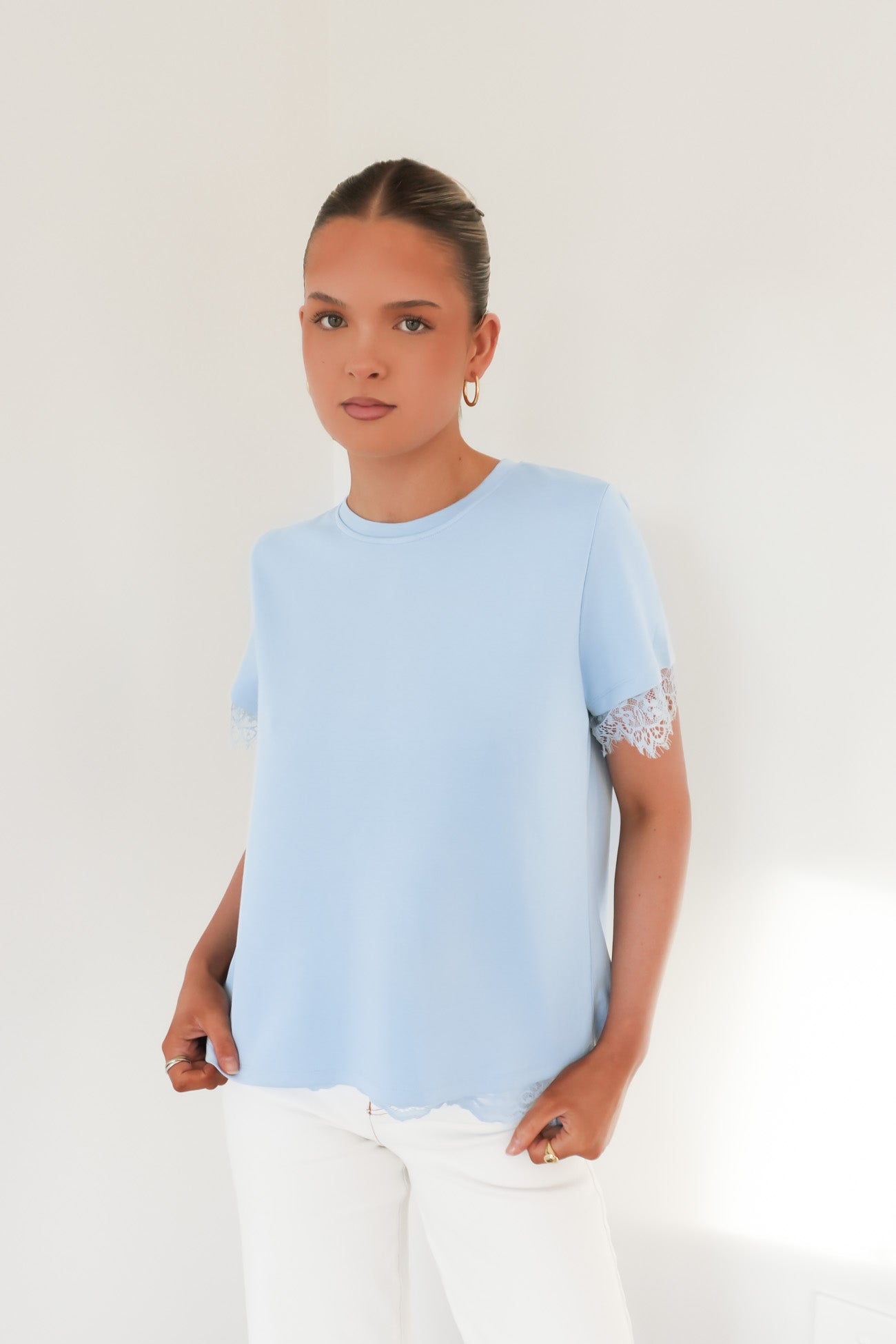 Kiarna Lace Tee Soft Blue