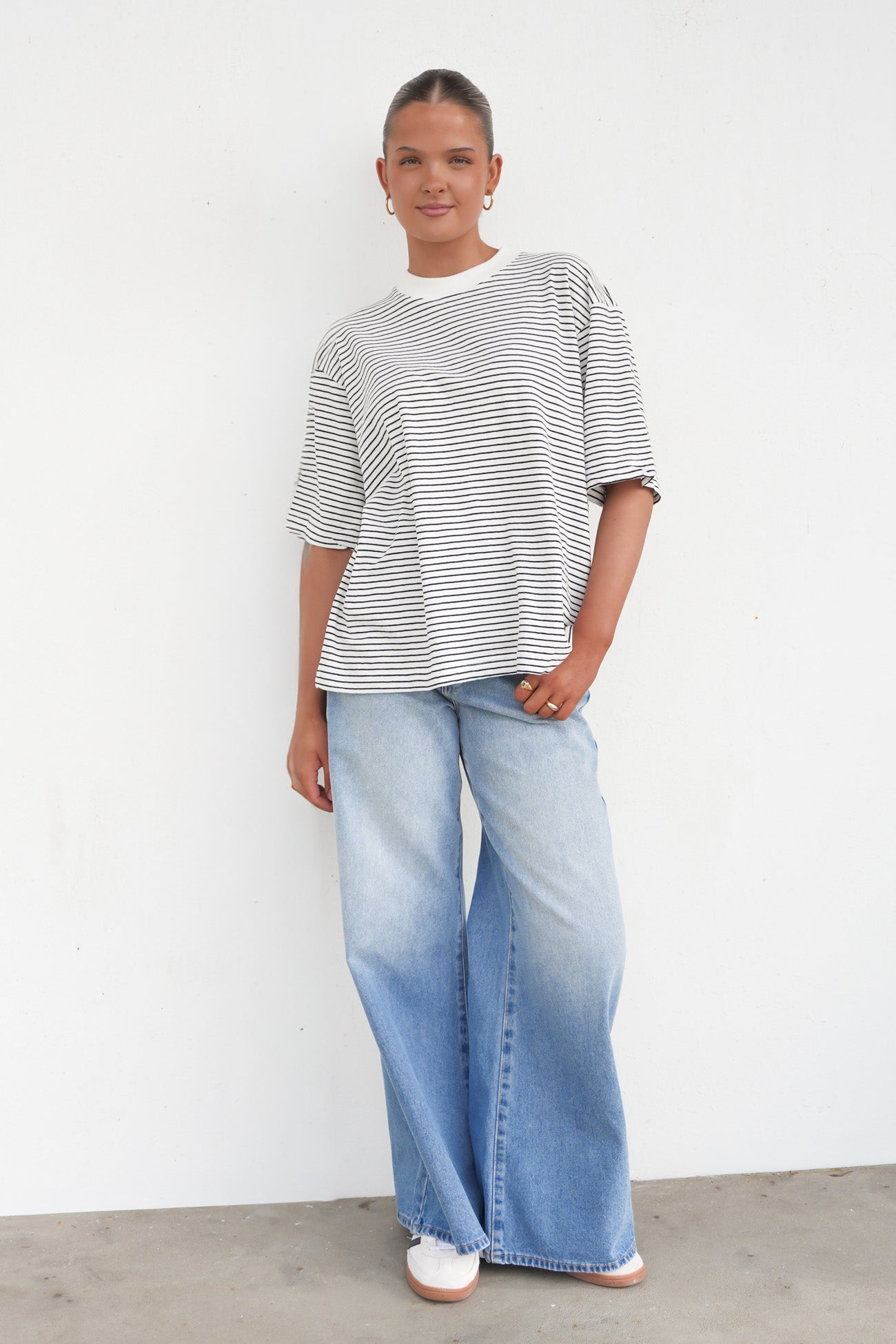 Kya Oversized Stripe Tee Black