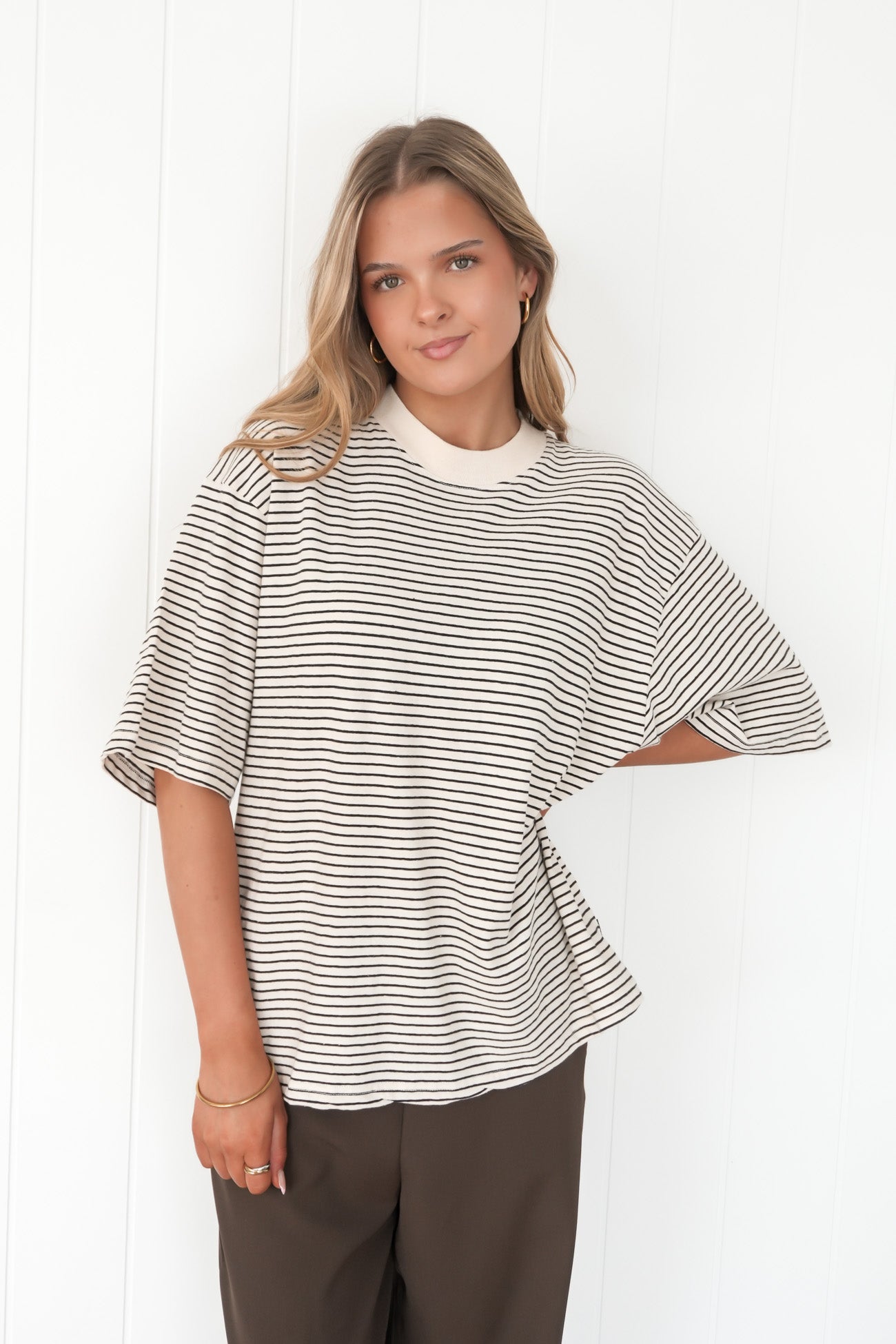 Kya Oversized Stripe Tee Black