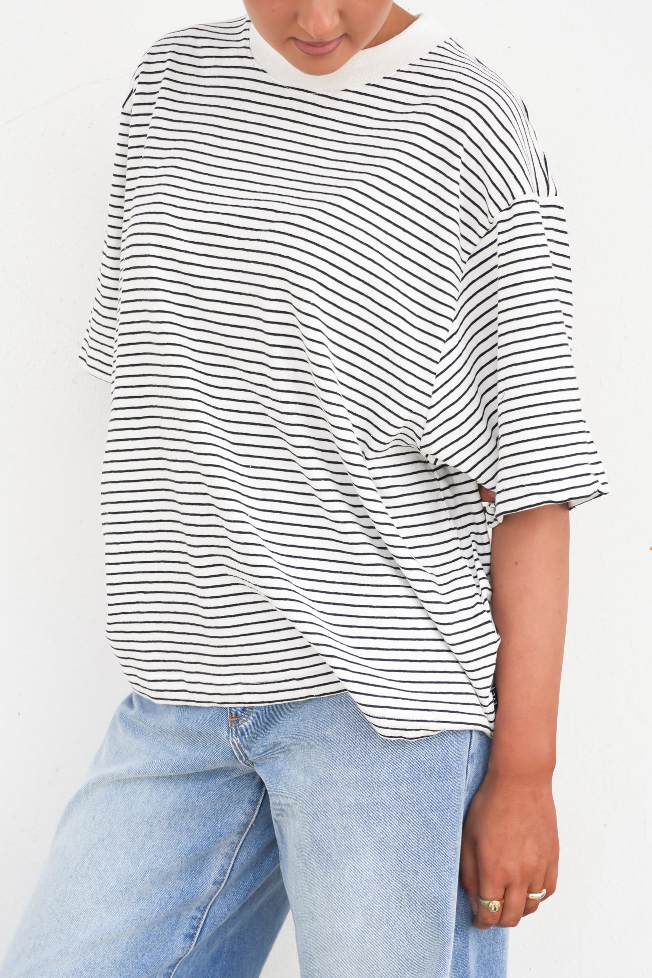 Kya Oversized Stripe Tee Black