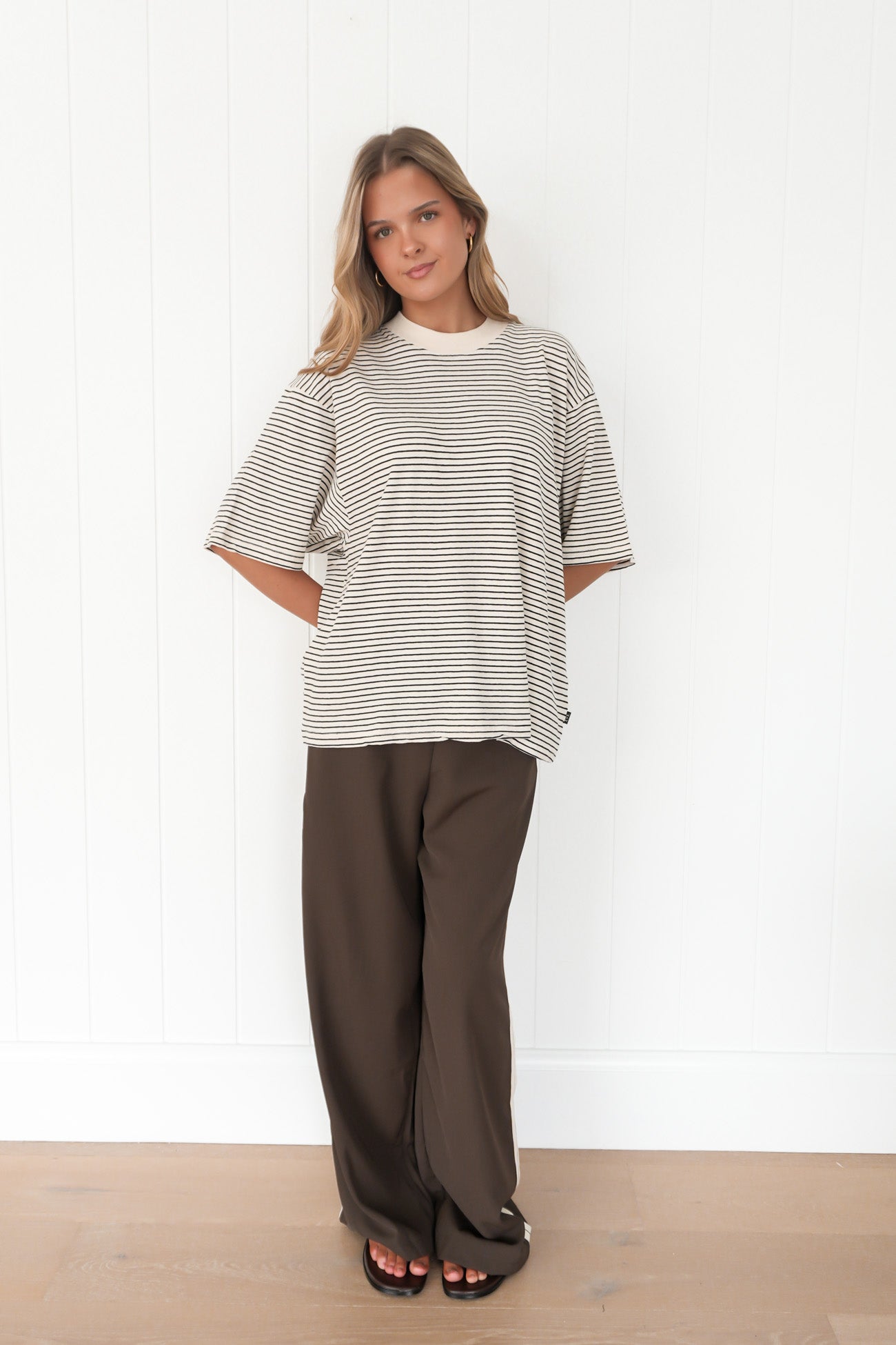 Kya Oversized Stripe Tee Black
