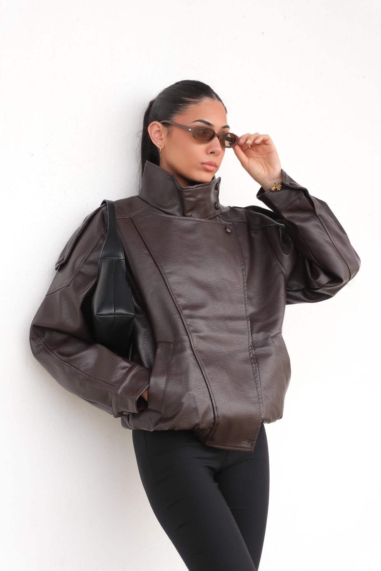 Kylea Pleather Jacket Chocolate