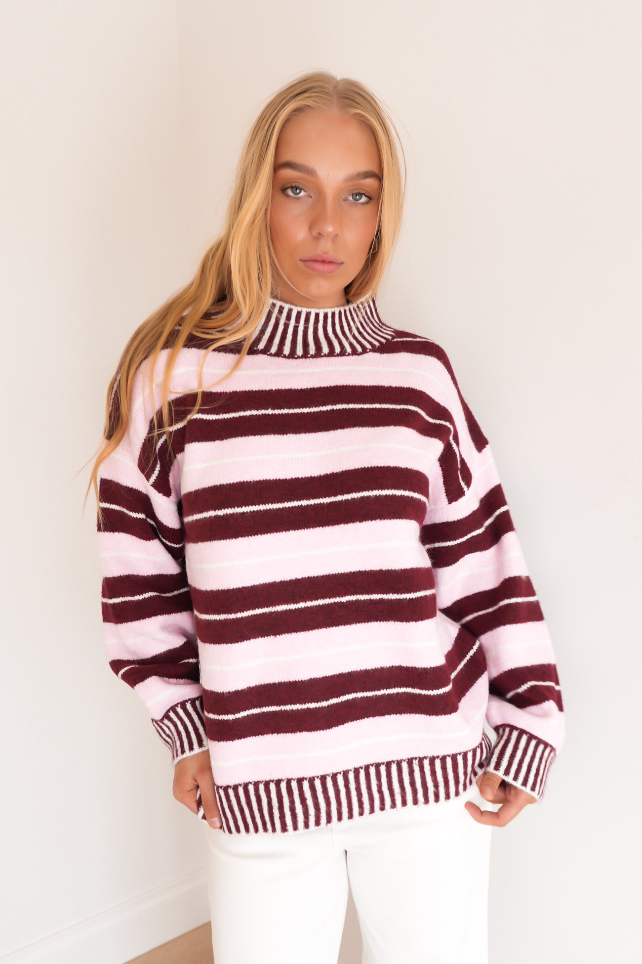 Kyra Knit Jumper Pink Wine Stripe