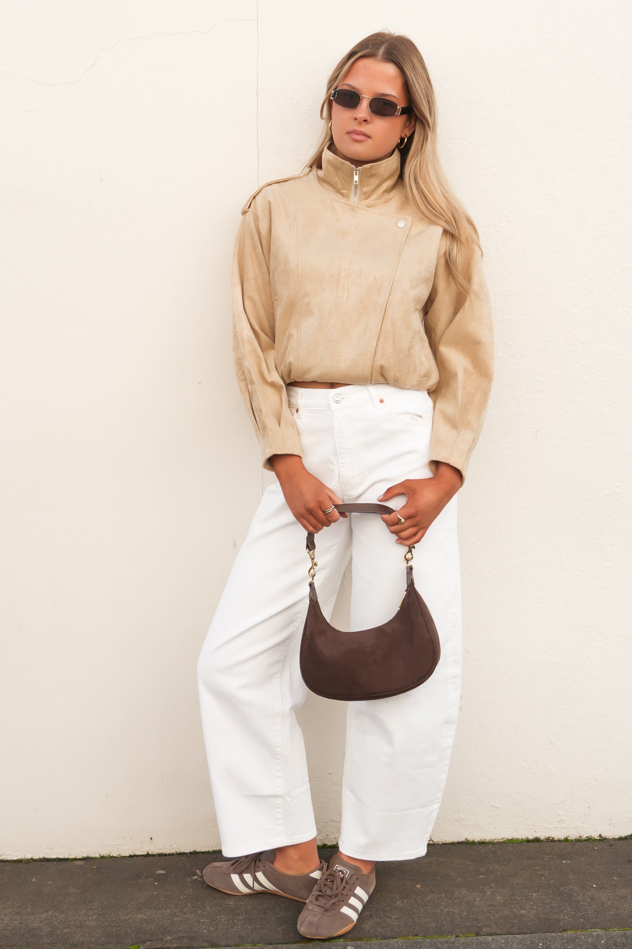 Leeha Faux Suede Bomber Beige