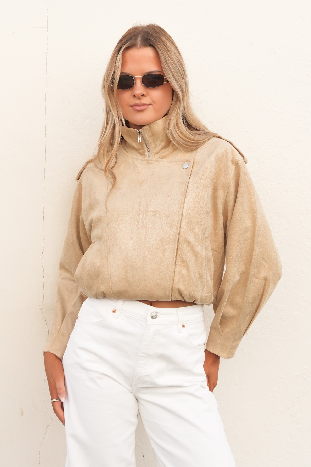 Leeha Faux Suede Bomber Beige