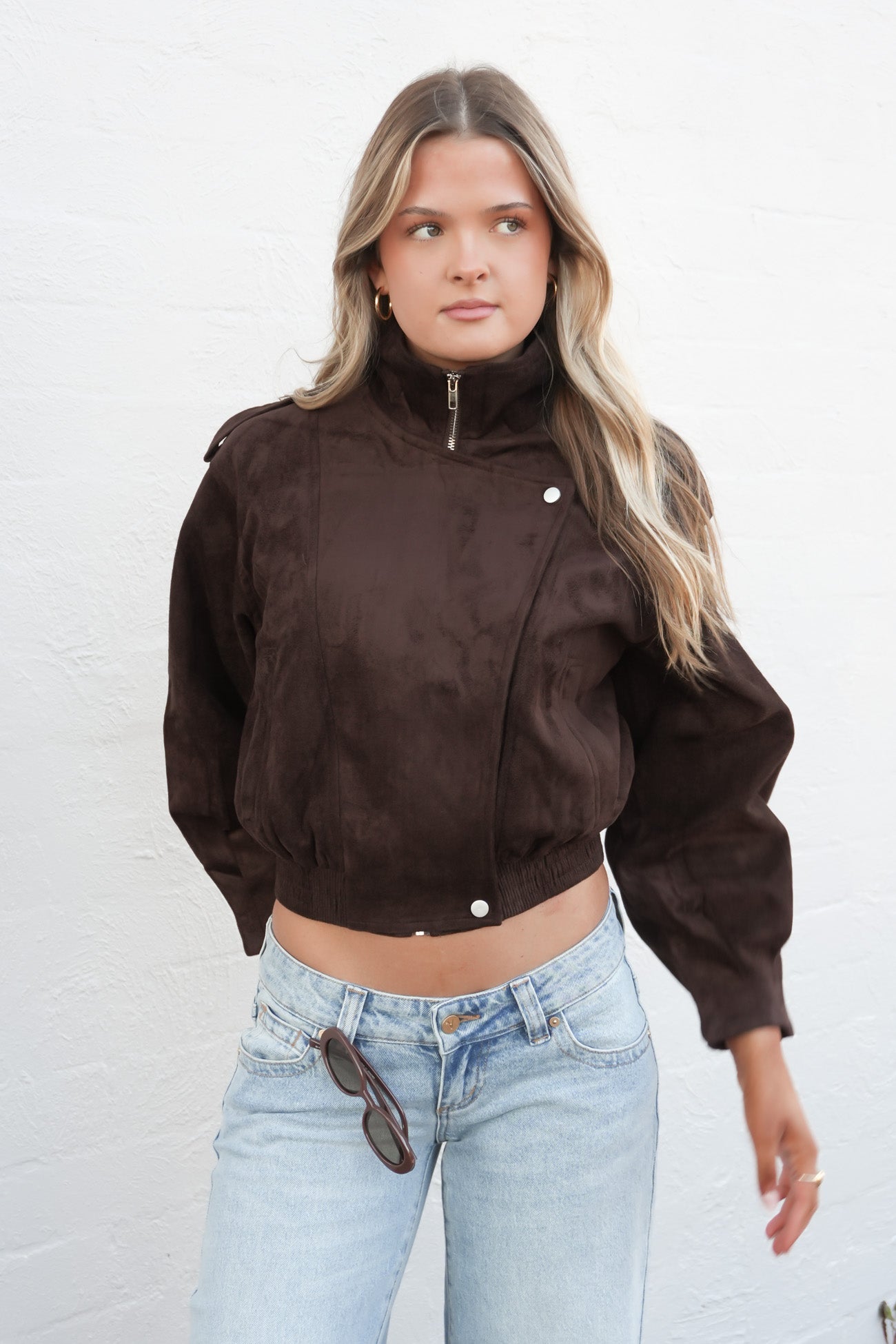 Leeha Faux Suede Bomber Chocolate