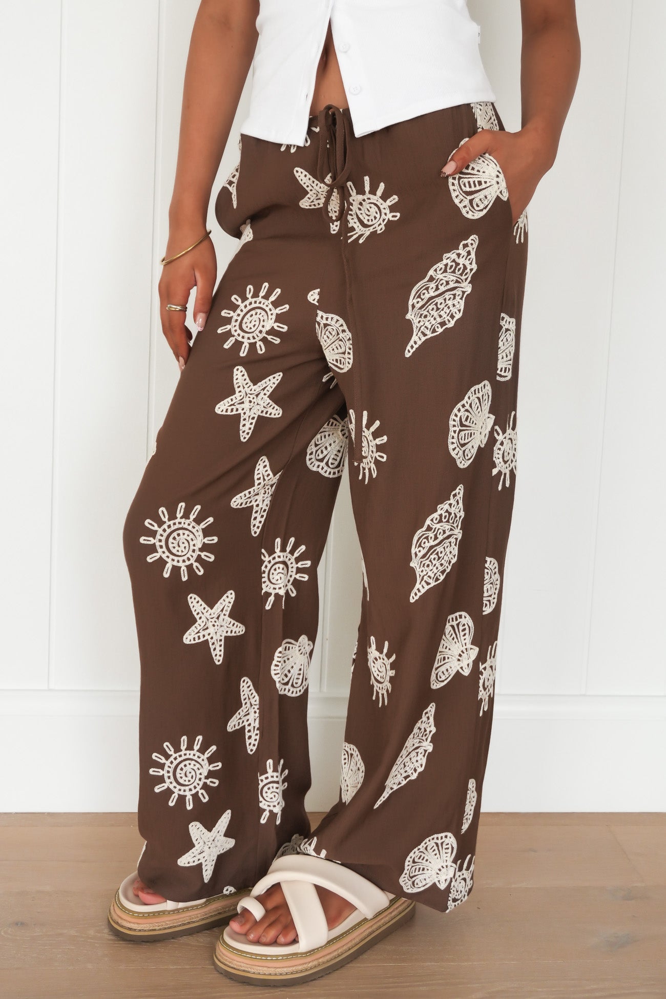 Lily Pant Coffee Seaside Stitch