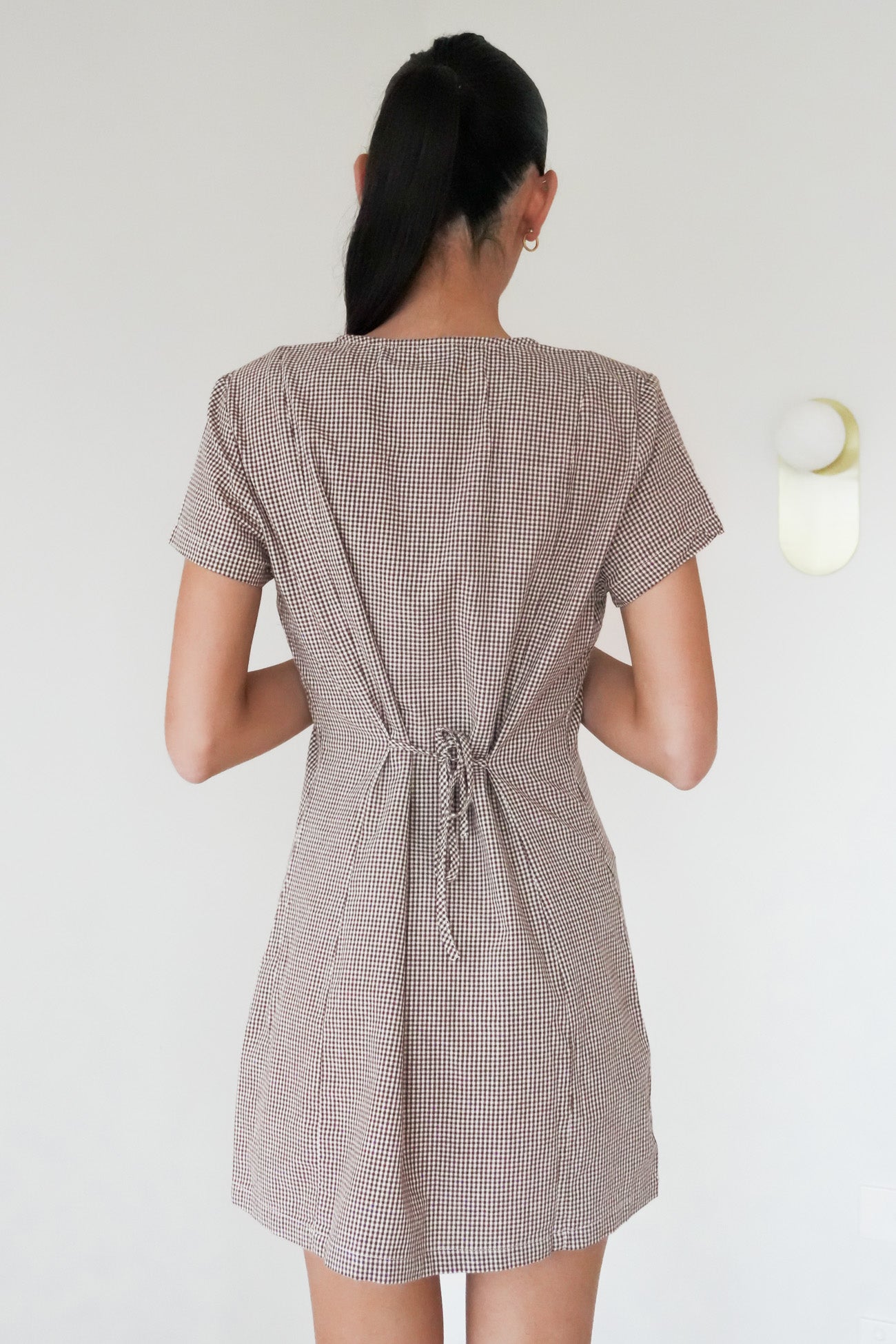 London Check Button Front Mini Dress Chocolate