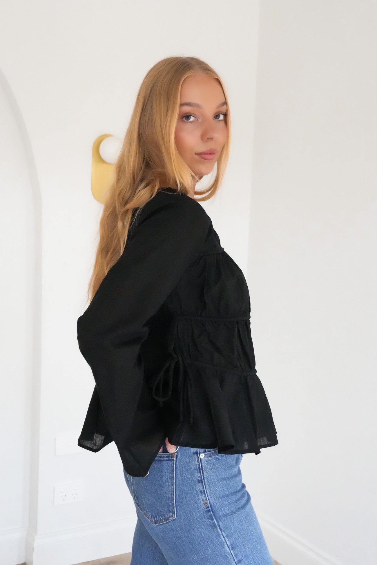 Lou Lou Tie Long Sleeve Top Black