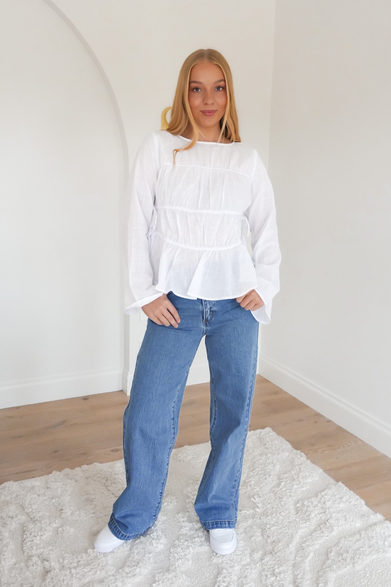 Lou Lou Tie Long Sleeve Top White