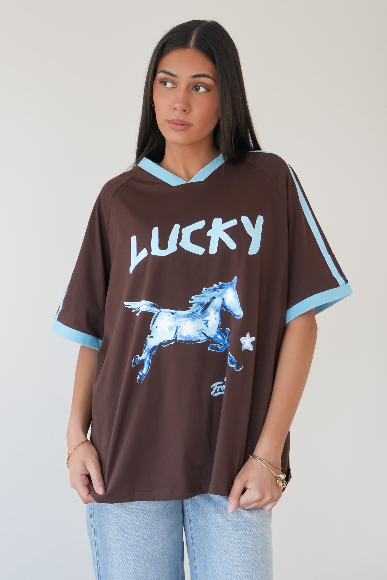 Lucky Horse Tee Chocolate Blue