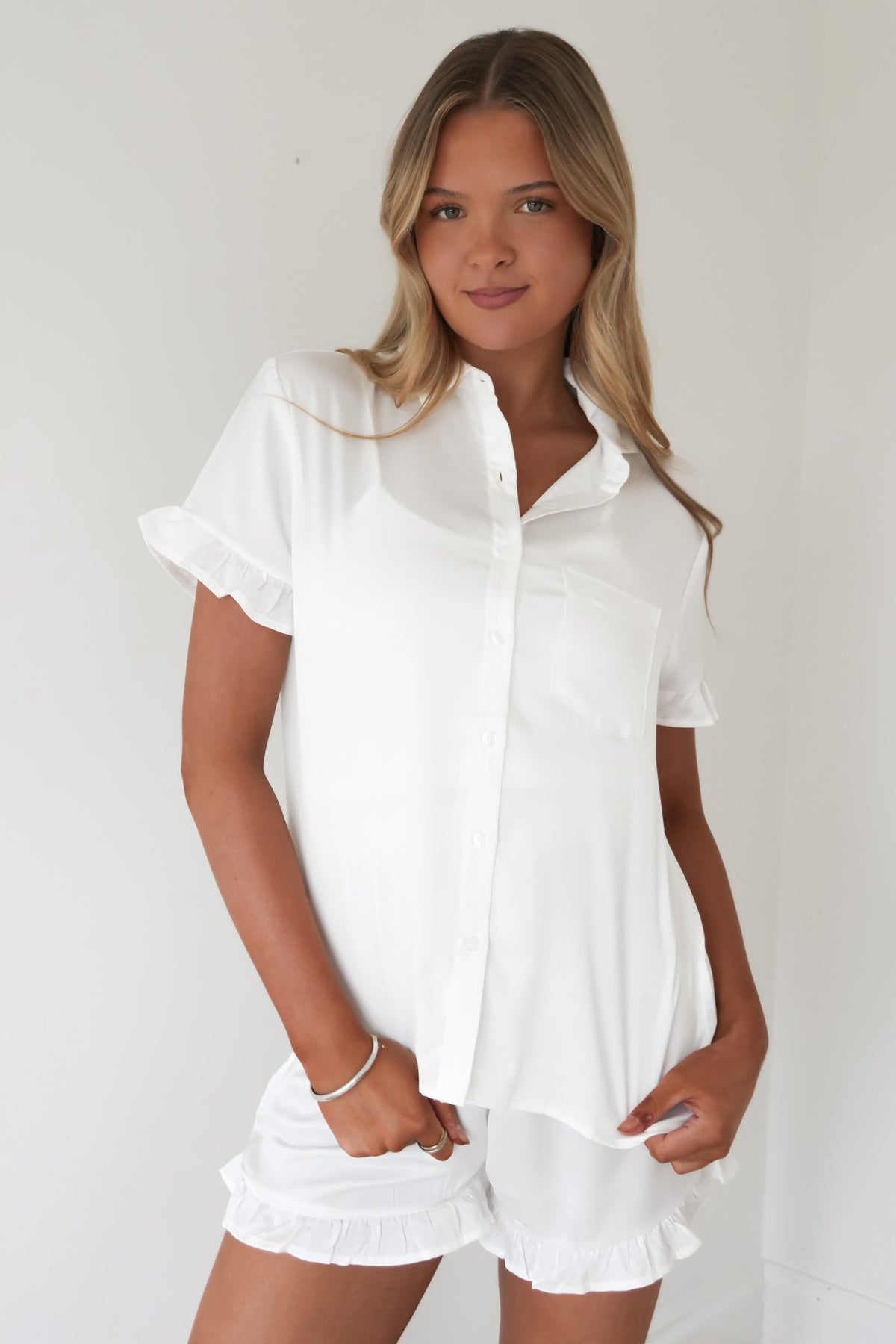 Lux Satin PJ Set White