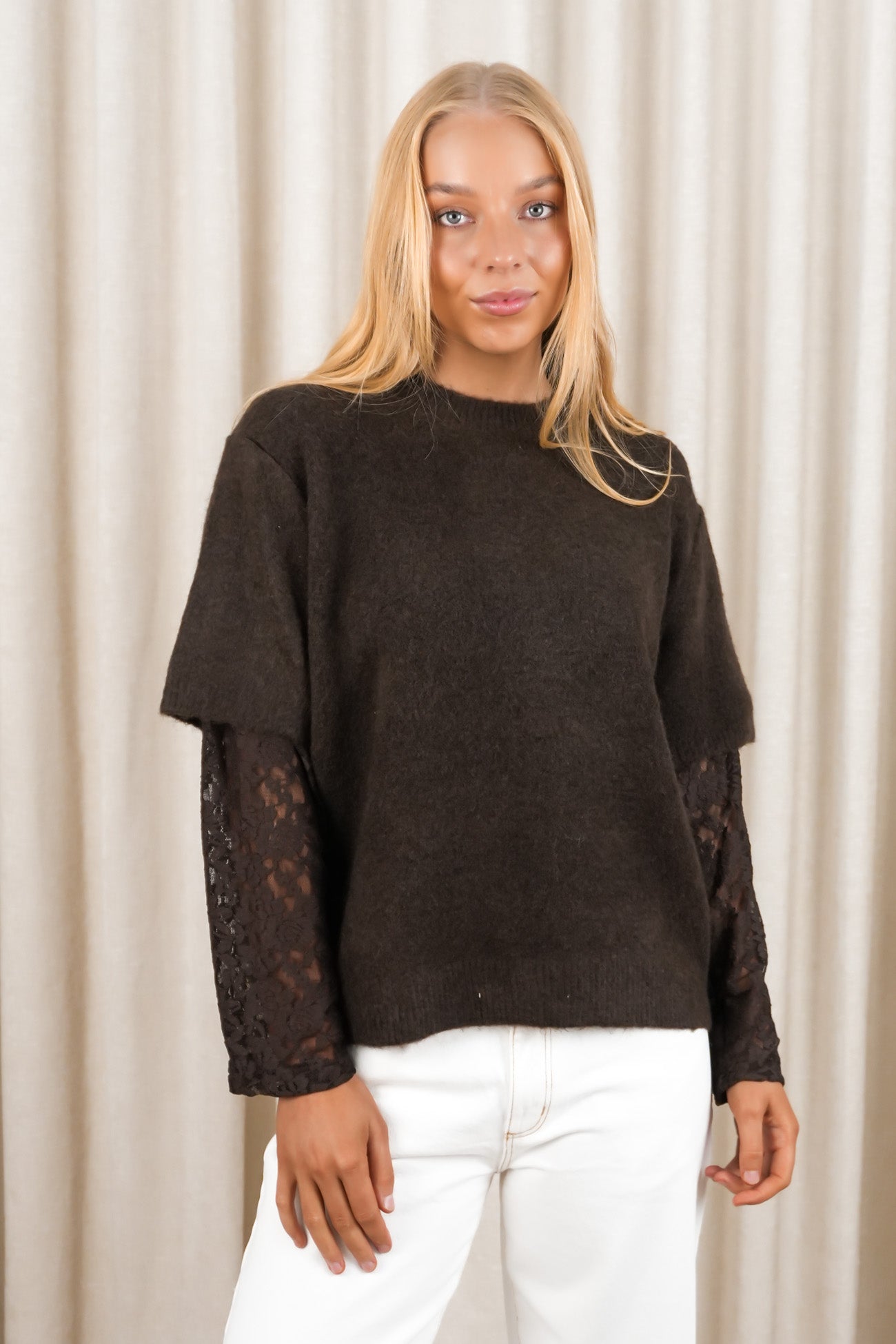 Lyndal Knit Lace Jumper Chocolate