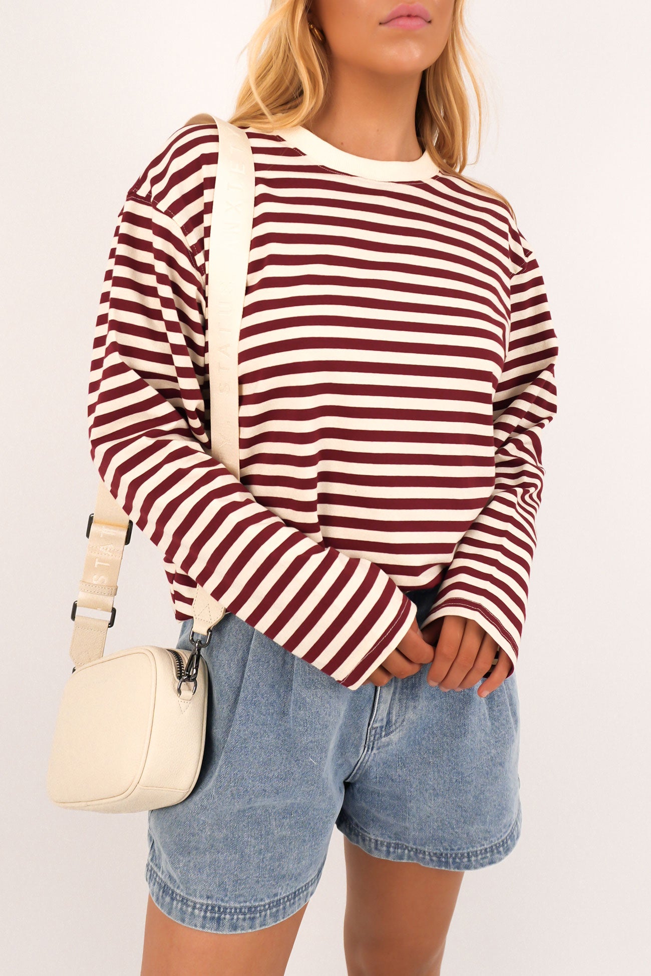 Maddie Long Sleeve Tee Burgundy Cream