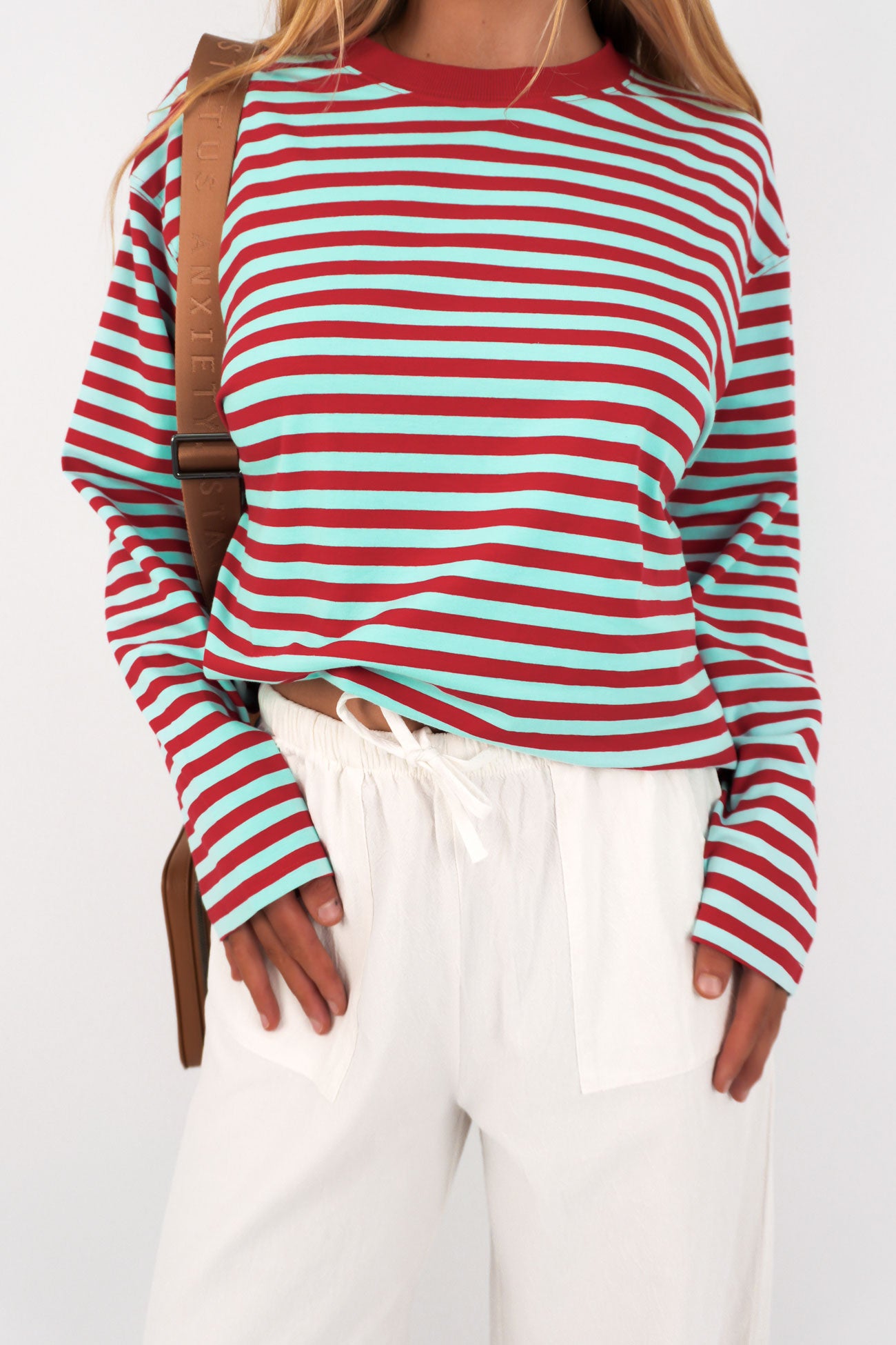 Maddie Long Sleeve Tee Red Aqua