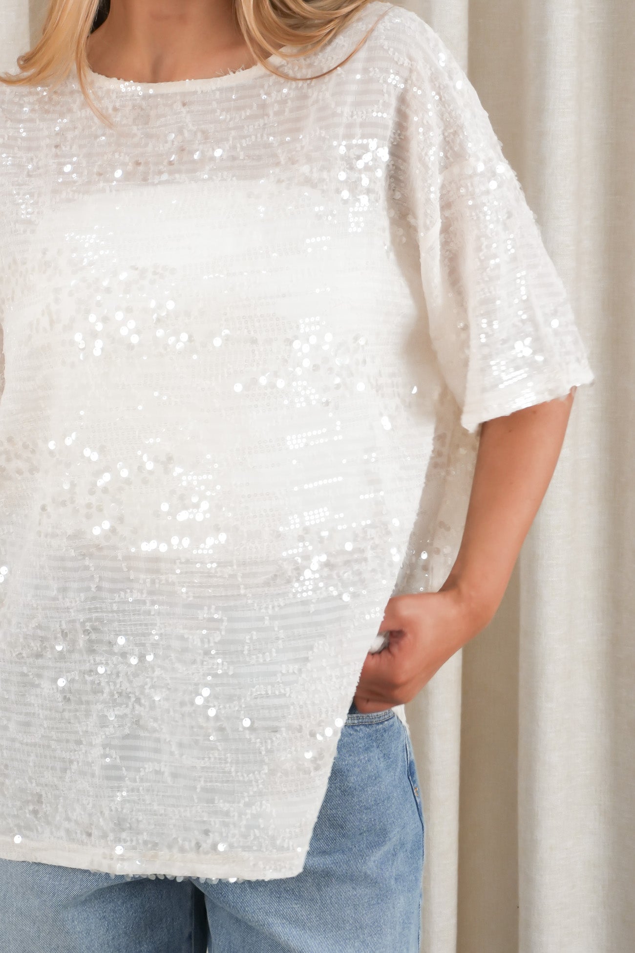 Madisyn Sequin Tee Cream