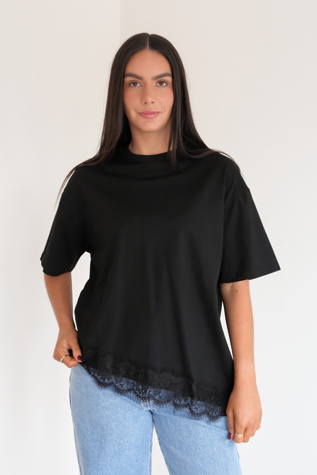 Melanie Lace Tee Black