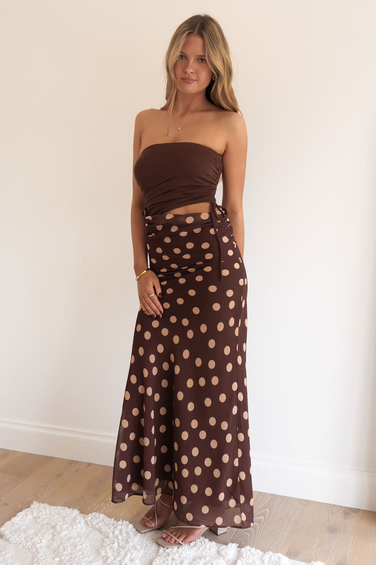 Meridella Maxi Dress Brown Polka Dot
