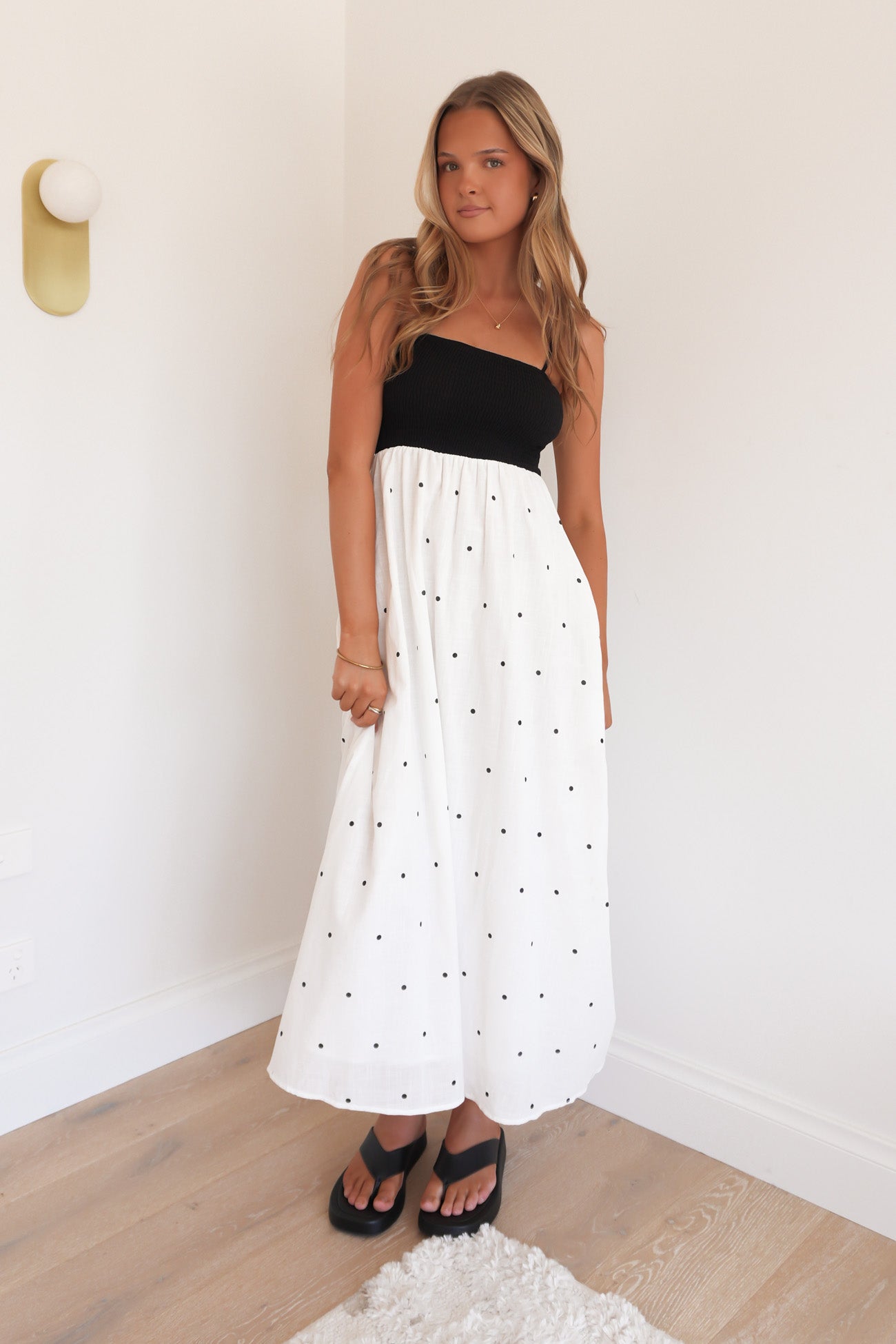 Merrick Maxi Dress Black White Polka Dot