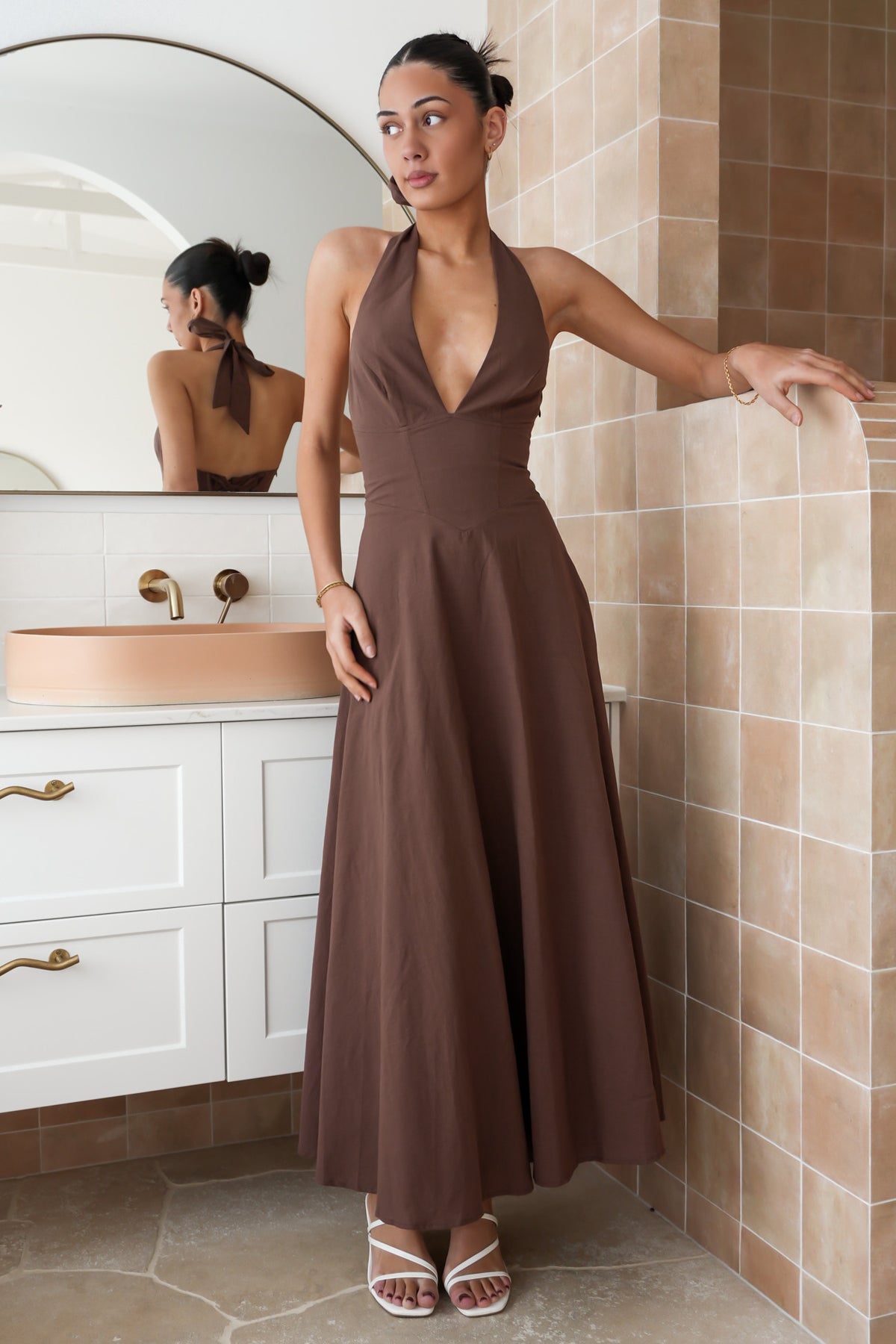 Merritt Halter Maxi Dress Chocolate